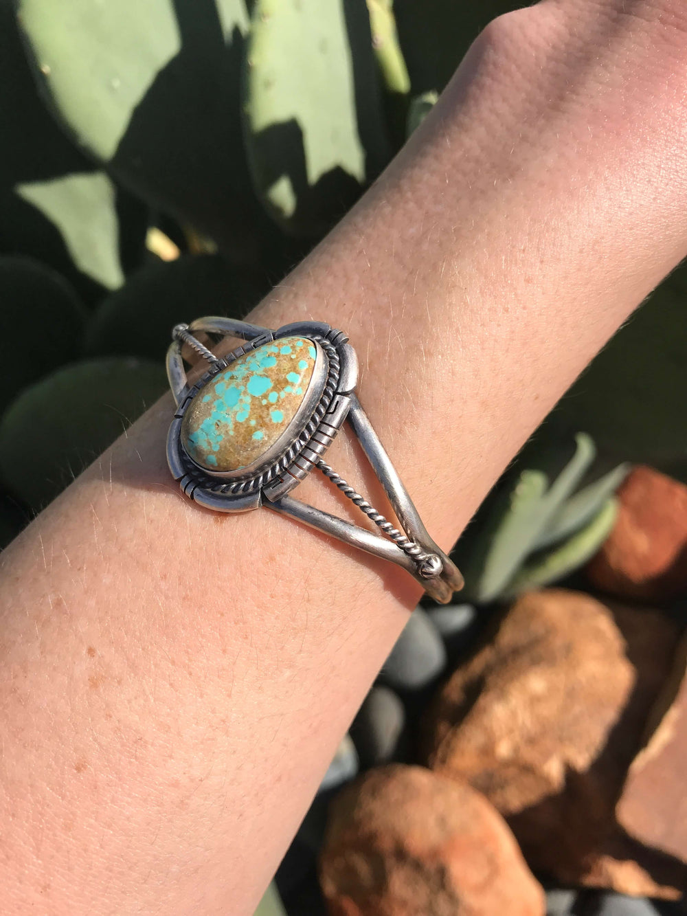 The Ladow Turquoise Cuff, 6-Bracelets & Cuffs-Calli Co., Turquoise and Silver Jewelry, Native American Handmade, Zuni Tribe, Navajo Tribe, Brock Texas