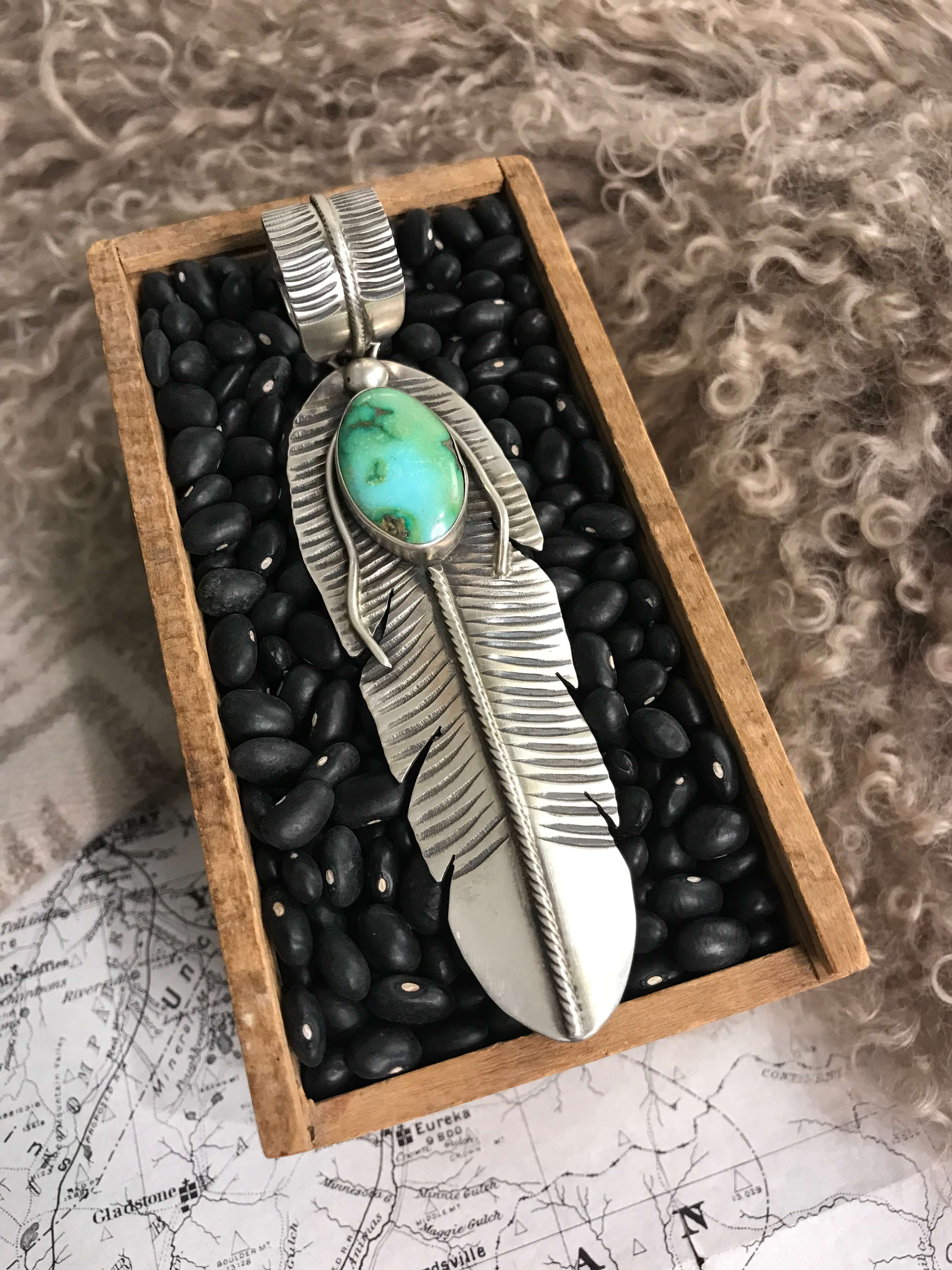 Women's Navajo Handmade Turquoise Feather Pendant | Calli Co