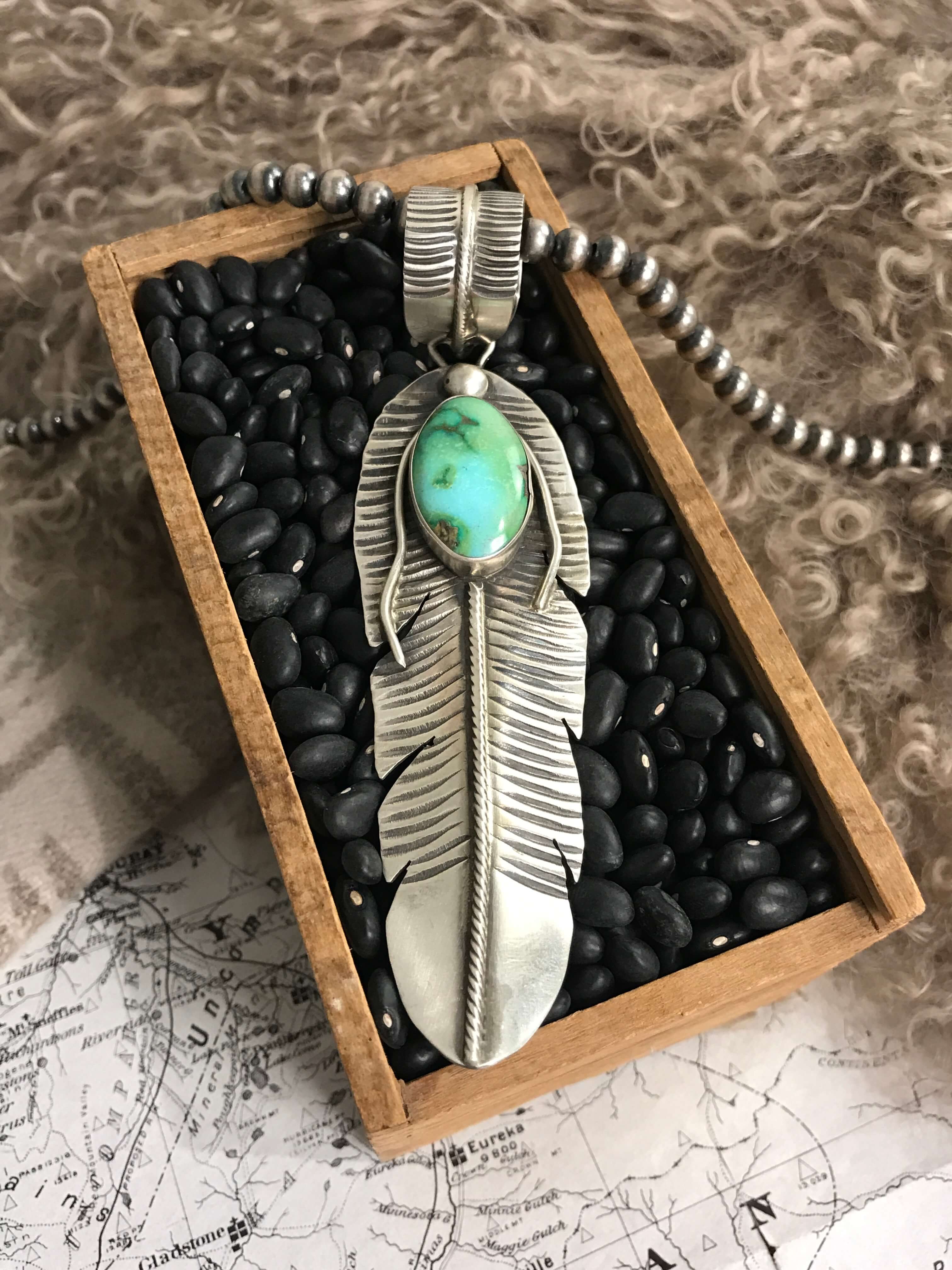 The Choctaw Feather Pendant, 1-Pendants-Calli Co., Turquoise and Silver Jewelry, Native American Handmade, Zuni Tribe, Navajo Tribe, Brock Texas