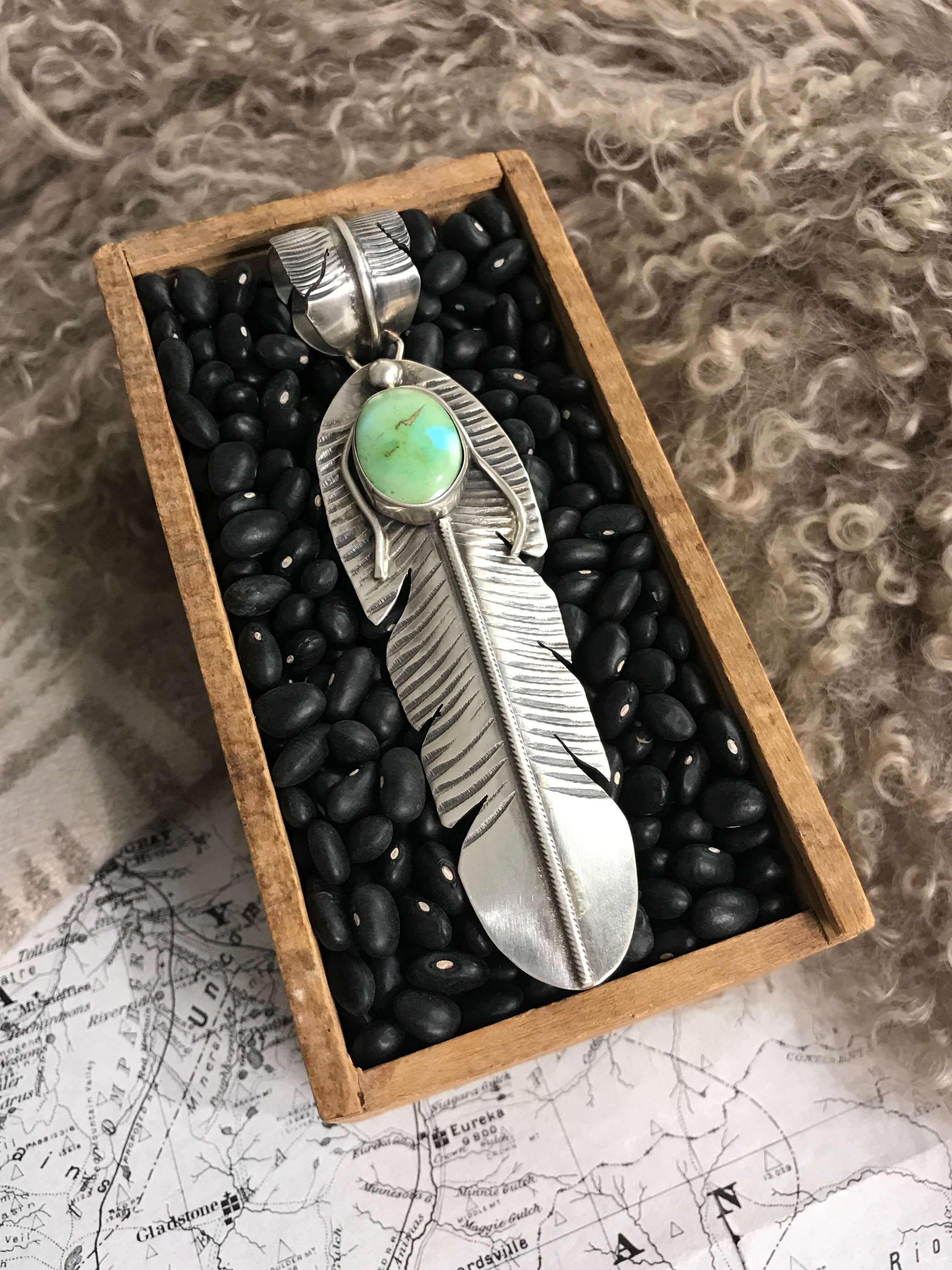 The Choctaw Feather Pendant, 3-Pendants-Calli Co., Turquoise and Silver Jewelry, Native American Handmade, Zuni Tribe, Navajo Tribe, Brock Texas