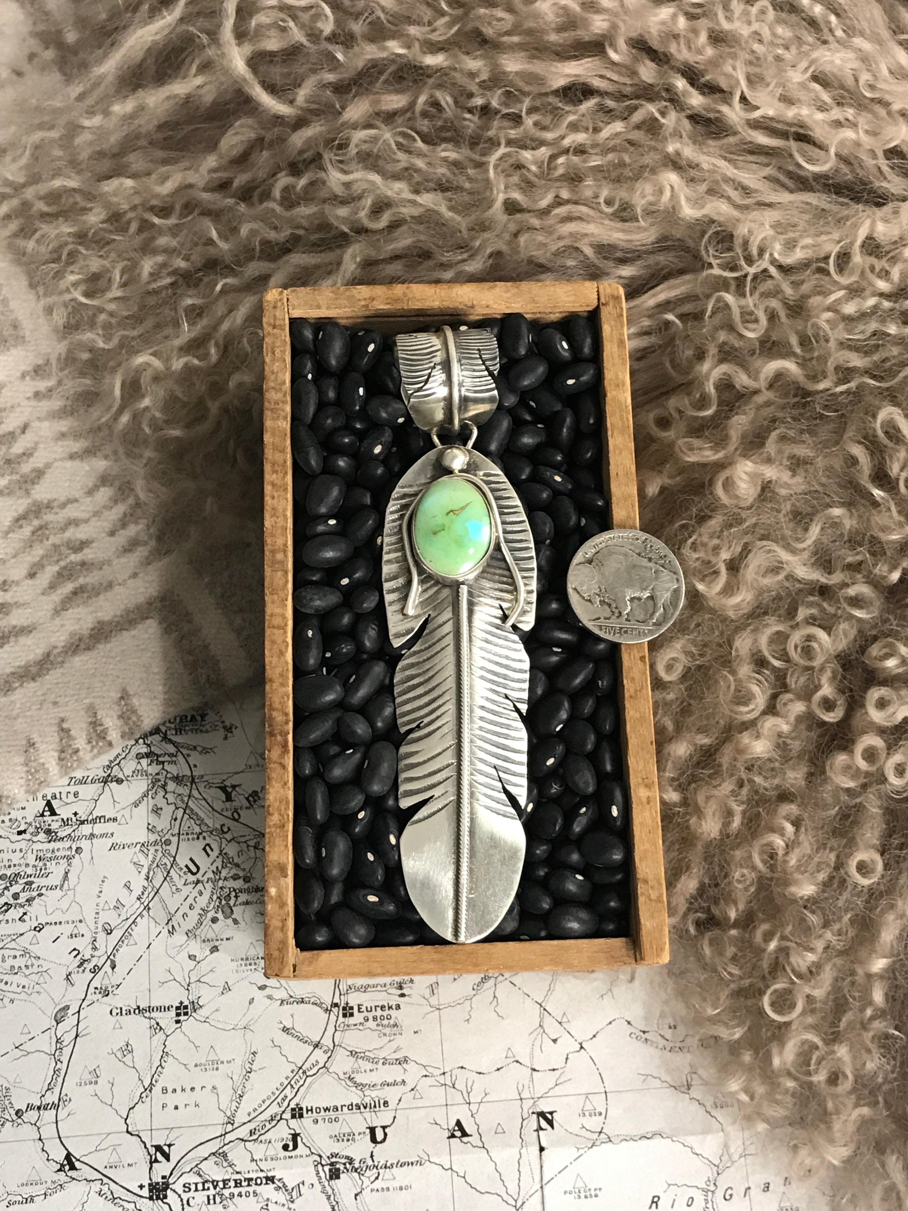 The Choctaw Feather Pendant, 3-Pendants-Calli Co., Turquoise and Silver Jewelry, Native American Handmade, Zuni Tribe, Navajo Tribe, Brock Texas