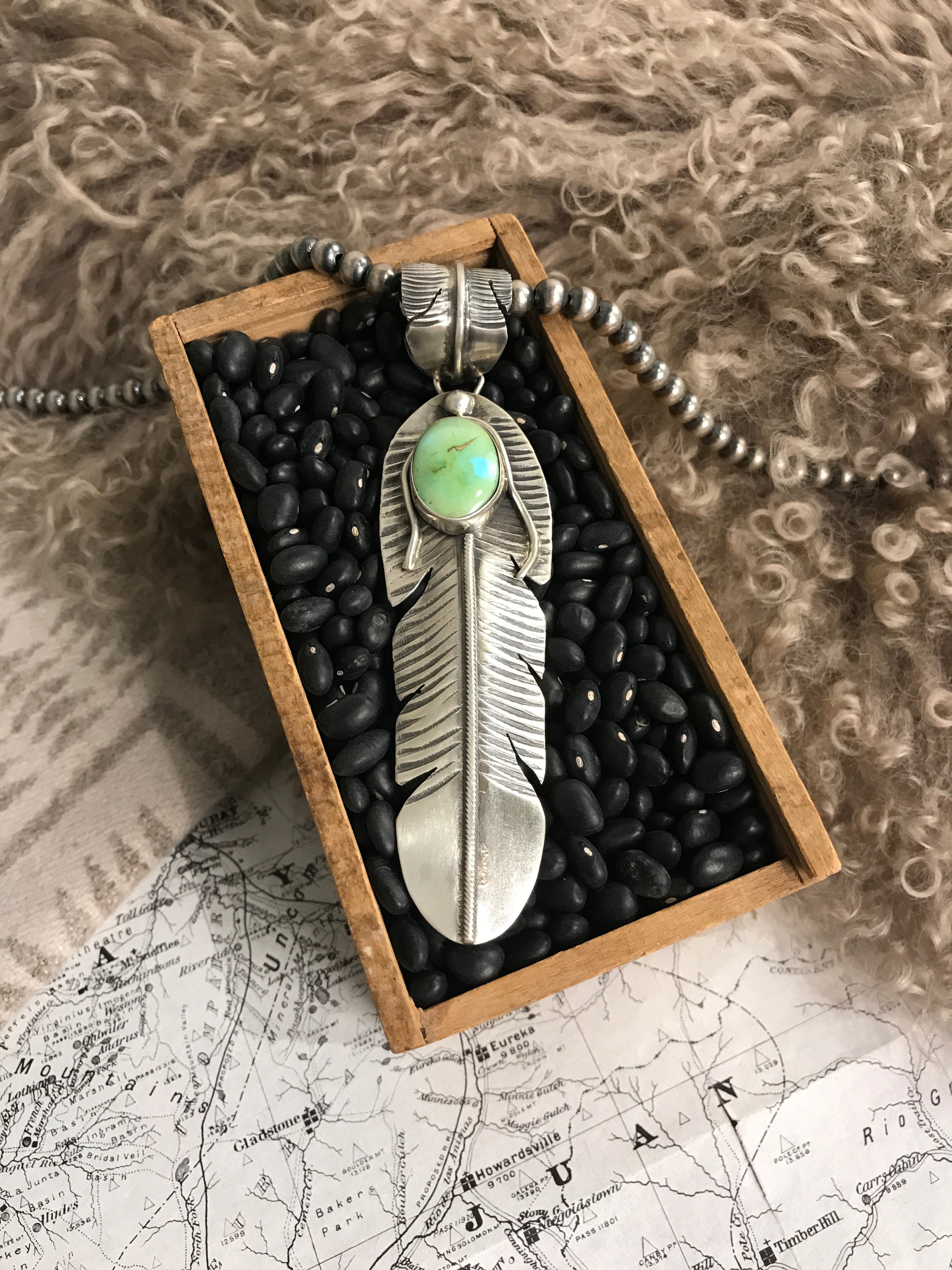 The Choctaw Feather Pendant, 3-Pendants-Calli Co., Turquoise and Silver Jewelry, Native American Handmade, Zuni Tribe, Navajo Tribe, Brock Texas