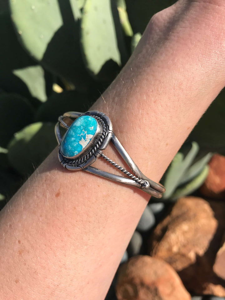 The Ladow Turquoise Cuff, 3-Bracelets & Cuffs-Calli Co., Turquoise and Silver Jewelry, Native American Handmade, Zuni Tribe, Navajo Tribe, Brock Texas