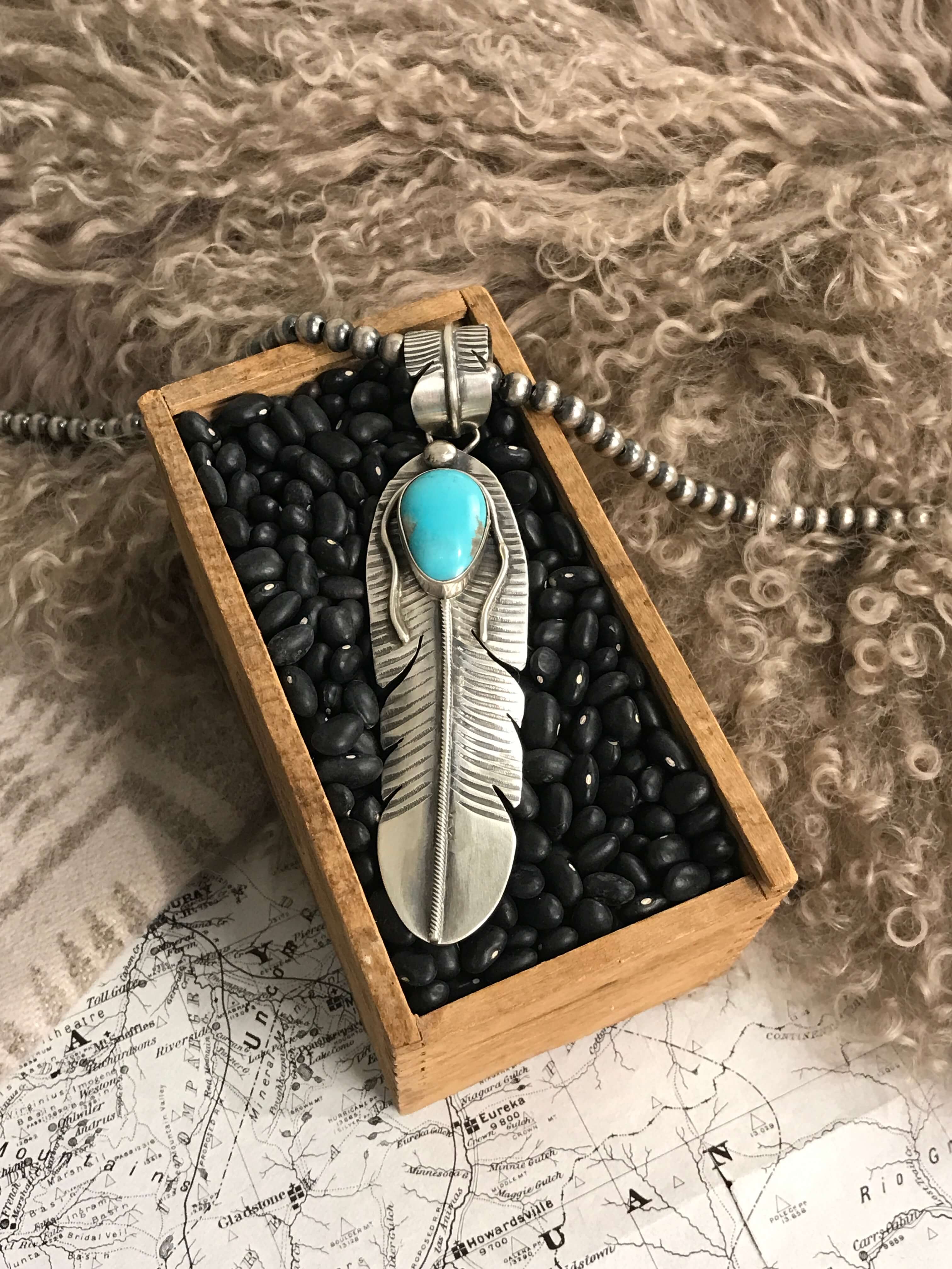 The Choctaw Feather Pendant, 4-Pendants-Calli Co., Turquoise and Silver Jewelry, Native American Handmade, Zuni Tribe, Navajo Tribe, Brock Texas