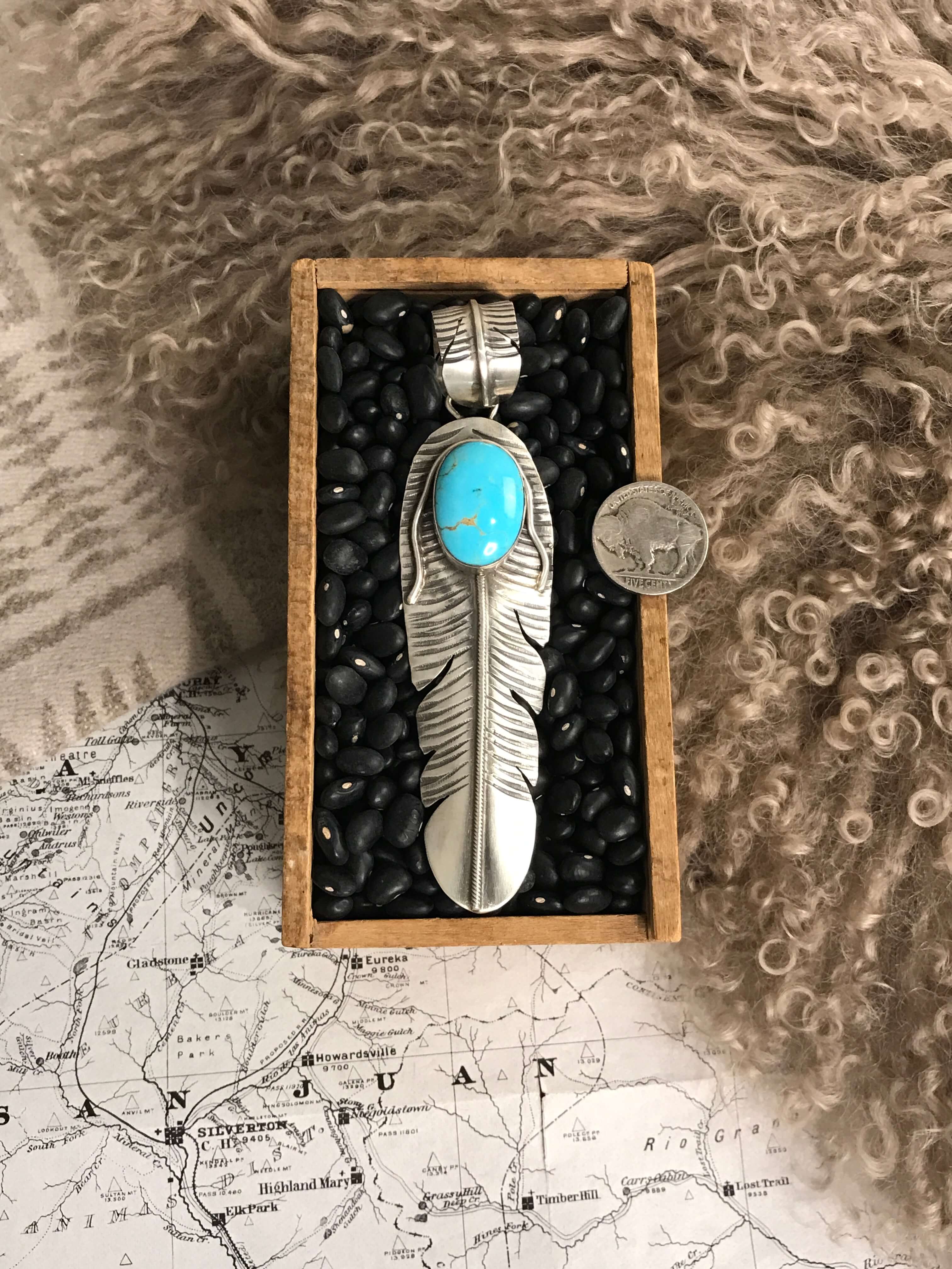 The Choctaw Feather Pendant, 5-Pendants-Calli Co., Turquoise and Silver Jewelry, Native American Handmade, Zuni Tribe, Navajo Tribe, Brock Texas