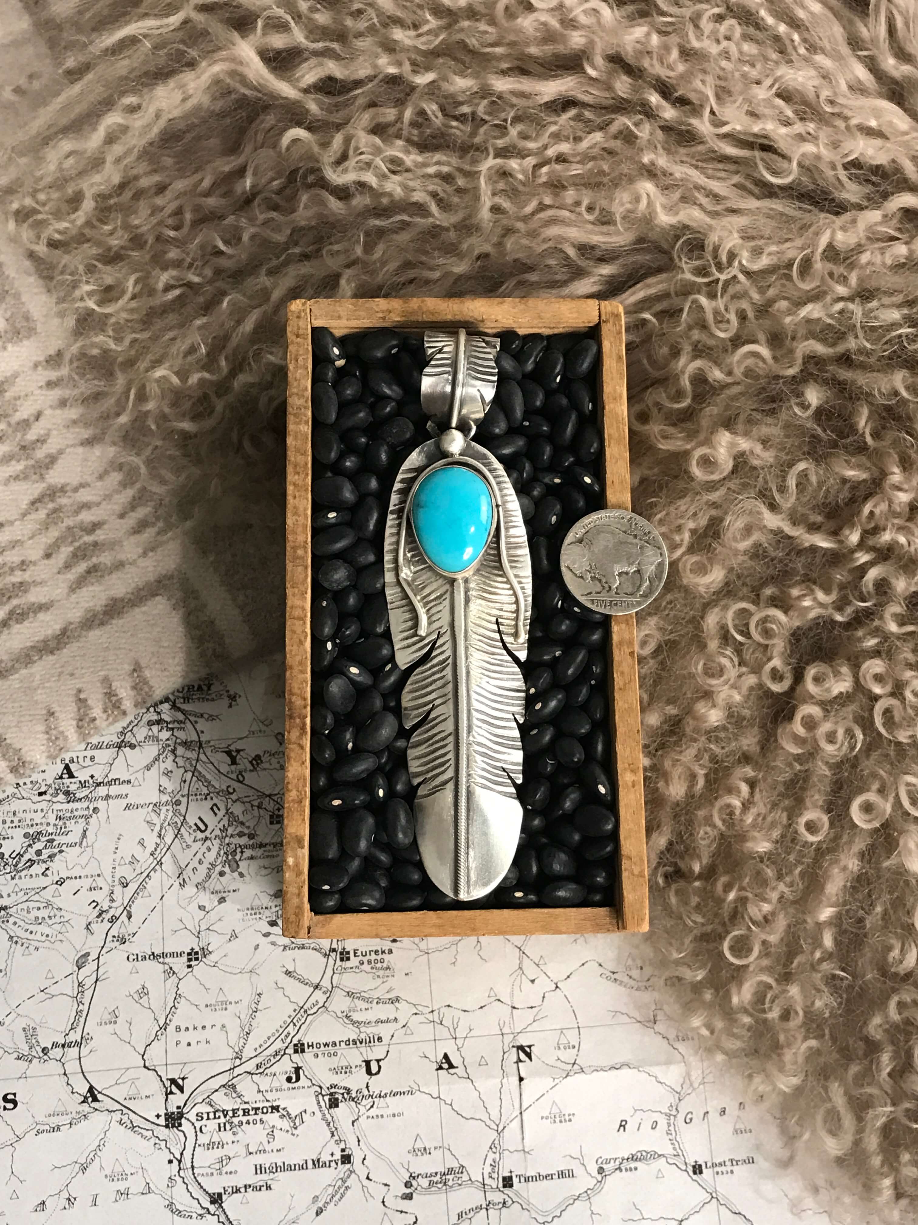 The Choctaw Feather Pendant, 6-Pendants-Calli Co., Turquoise and Silver Jewelry, Native American Handmade, Zuni Tribe, Navajo Tribe, Brock Texas