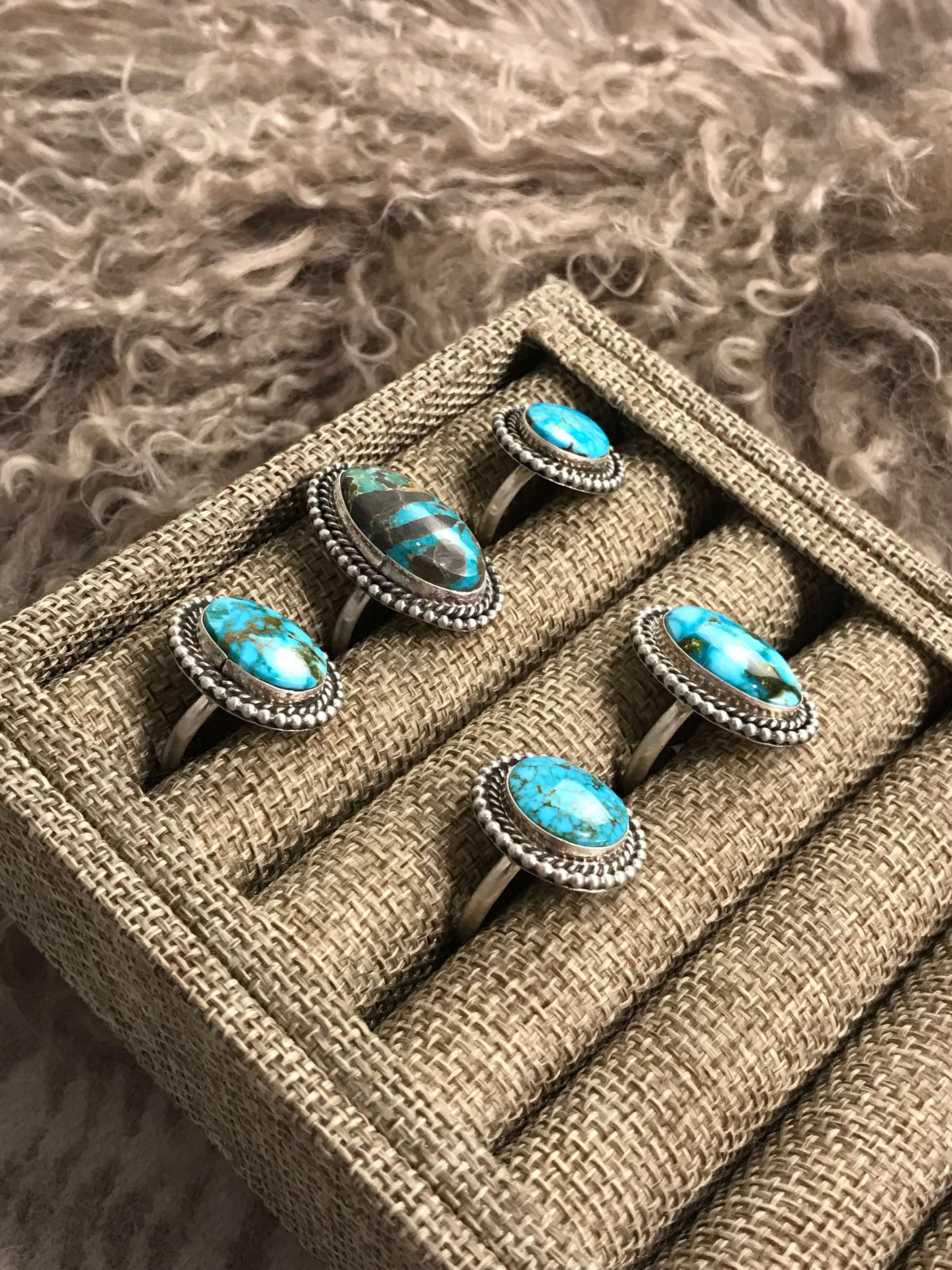 The Hot Springs Rings-Rings-Calli Co., Turquoise and Silver Jewelry, Native American Handmade, Zuni Tribe, Navajo Tribe, Brock Texas