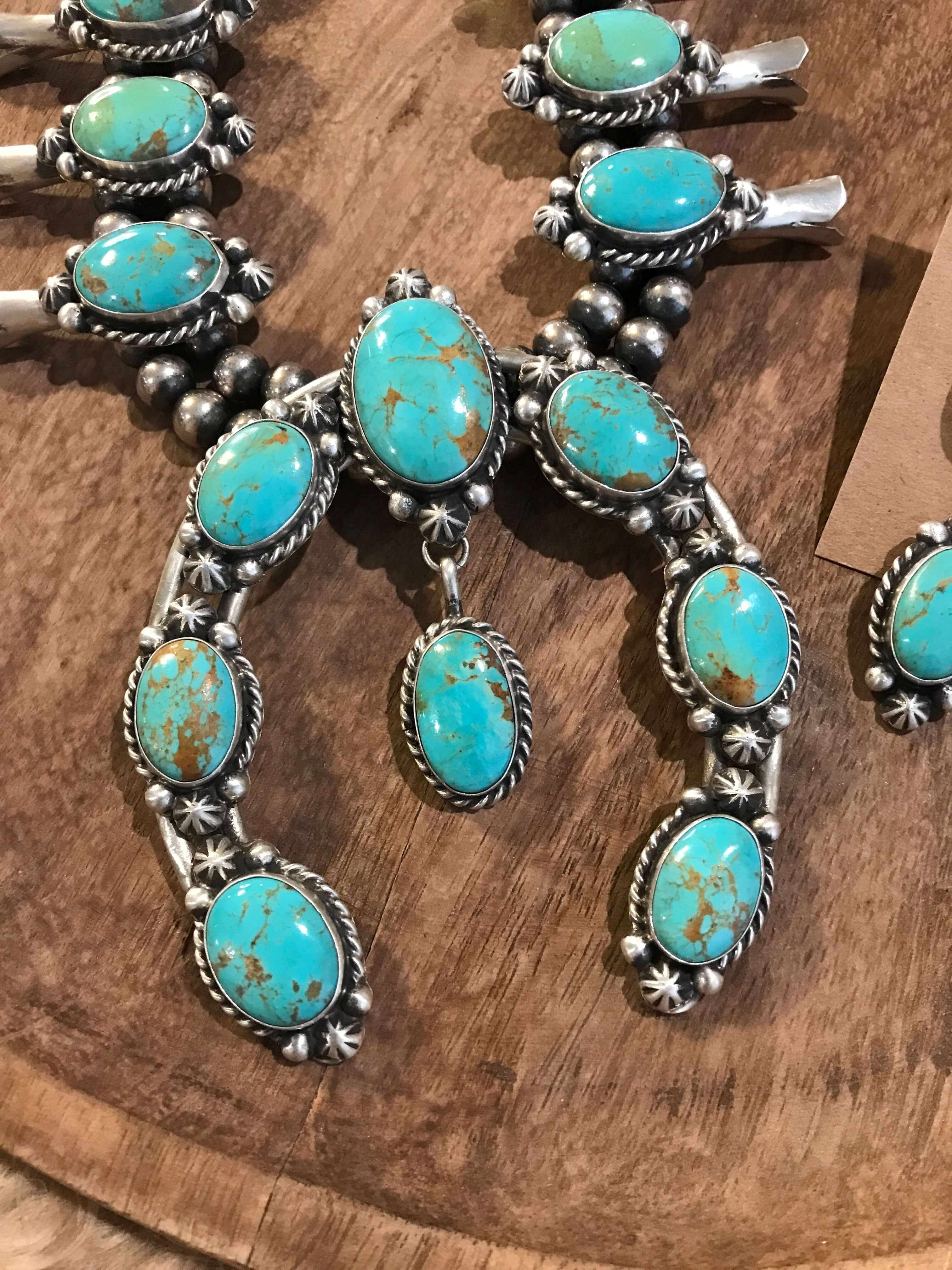 The Rancher Squash Blossom Necklace Set-Necklaces-Calli Co., Turquoise and Silver Jewelry, Native American Handmade, Zuni Tribe, Navajo Tribe, Brock Texas