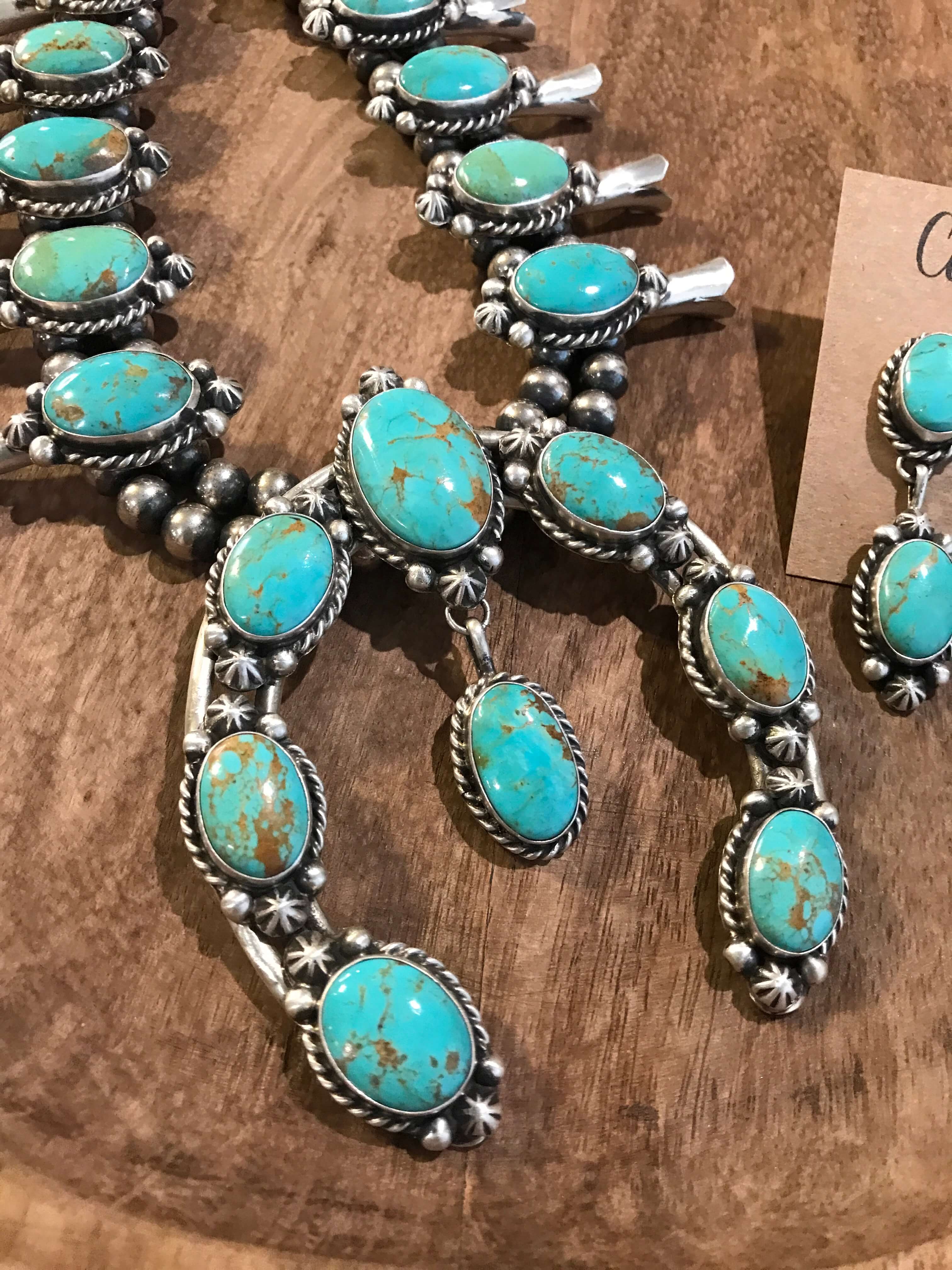 The Rancher Squash Blossom Necklace Set-Necklaces-Calli Co., Turquoise and Silver Jewelry, Native American Handmade, Zuni Tribe, Navajo Tribe, Brock Texas