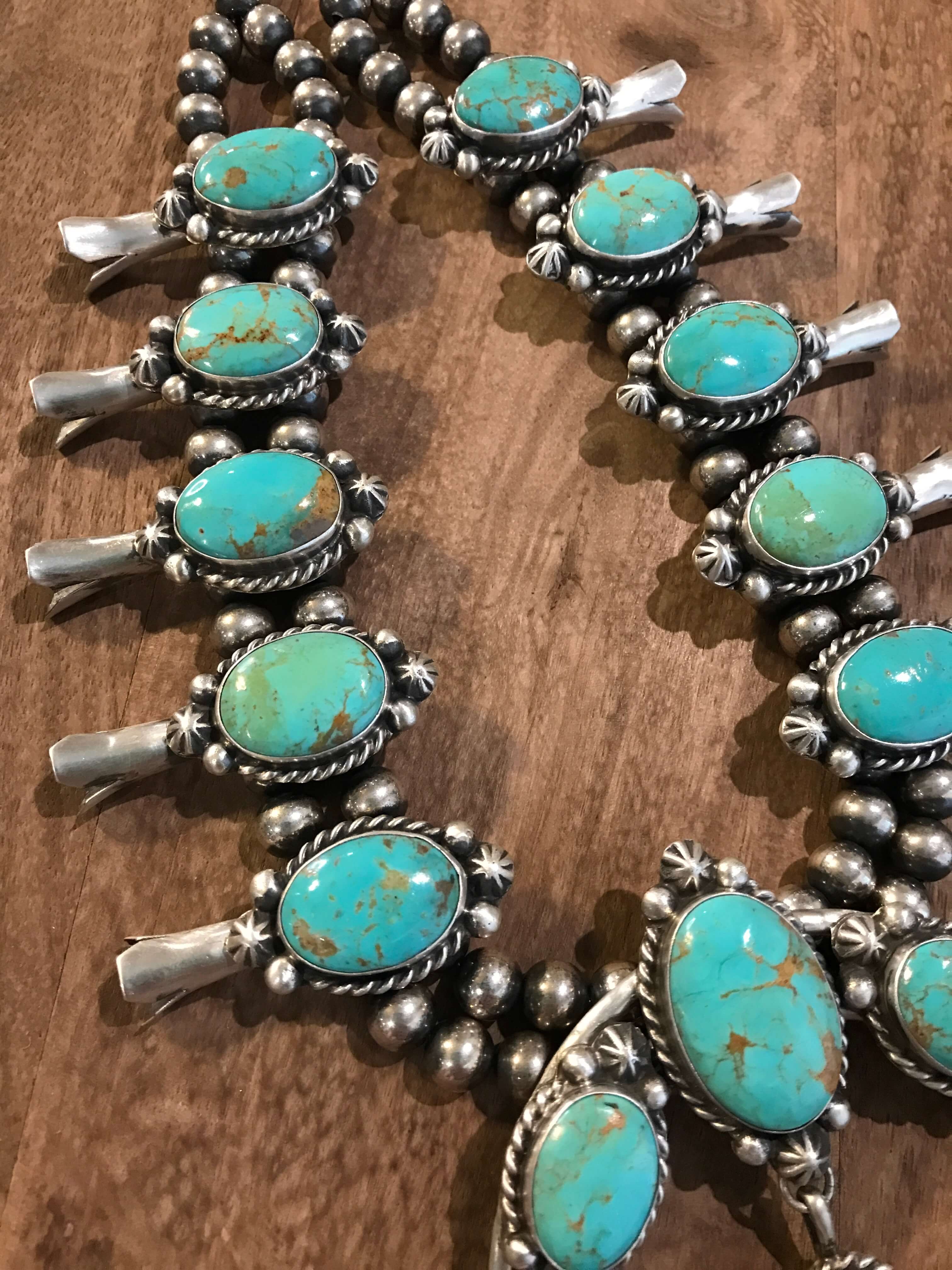 The Rancher Squash Blossom Necklace Set-Necklaces-Calli Co., Turquoise and Silver Jewelry, Native American Handmade, Zuni Tribe, Navajo Tribe, Brock Texas