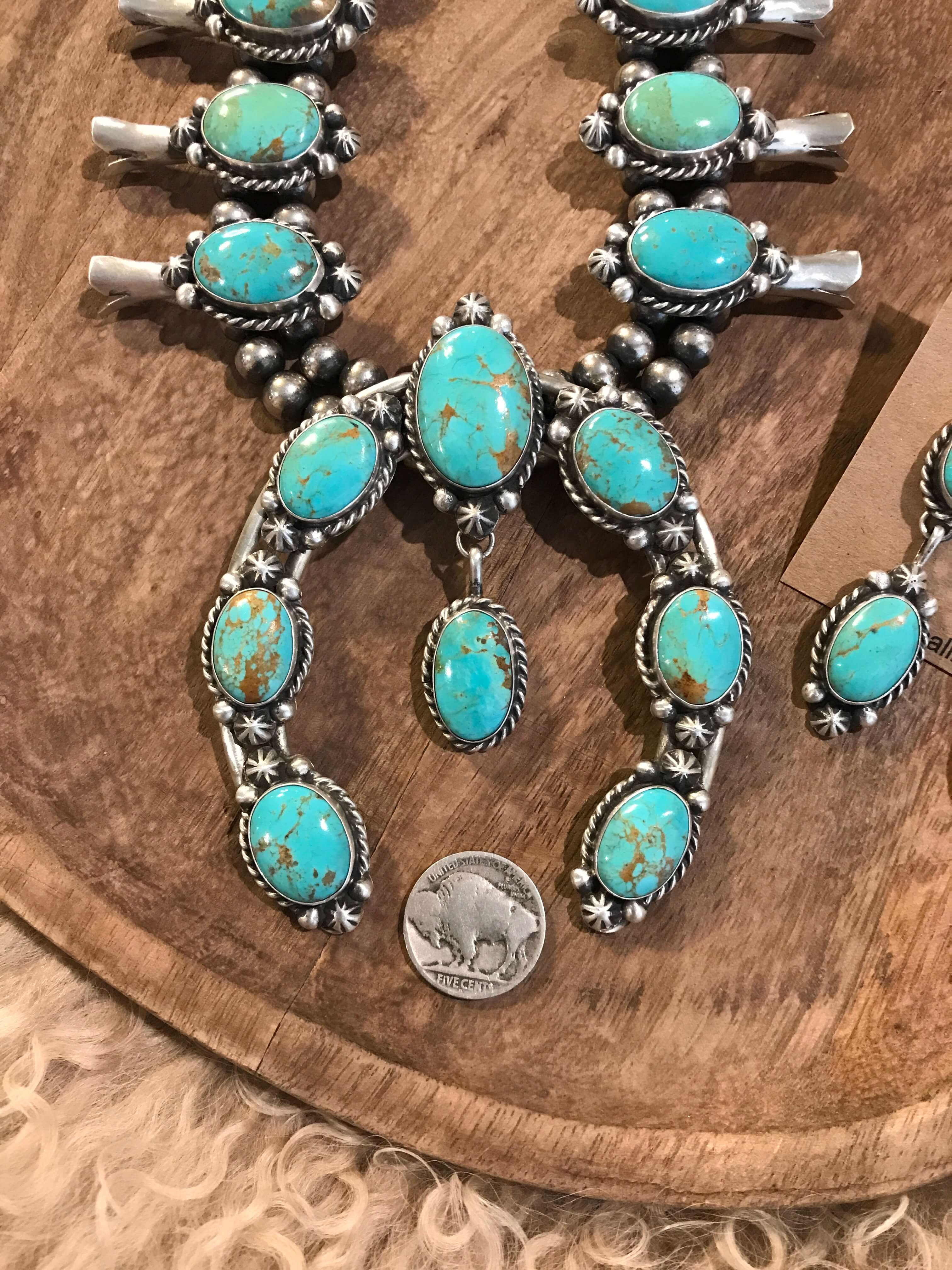 The Rancher Squash Blossom Necklace Set-Necklaces-Calli Co., Turquoise and Silver Jewelry, Native American Handmade, Zuni Tribe, Navajo Tribe, Brock Texas