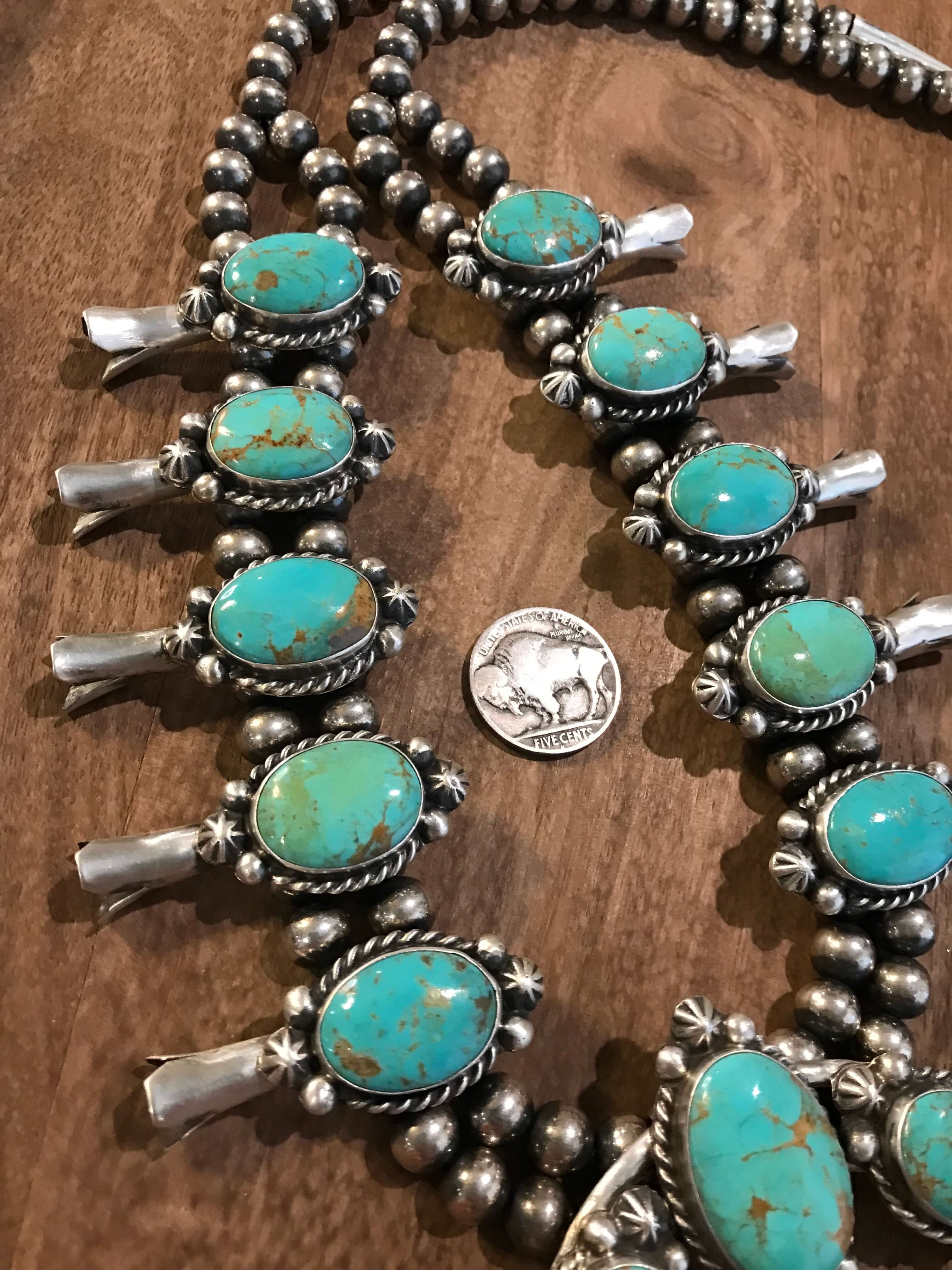 The Rancher Squash Blossom Necklace Set-Necklaces-Calli Co., Turquoise and Silver Jewelry, Native American Handmade, Zuni Tribe, Navajo Tribe, Brock Texas