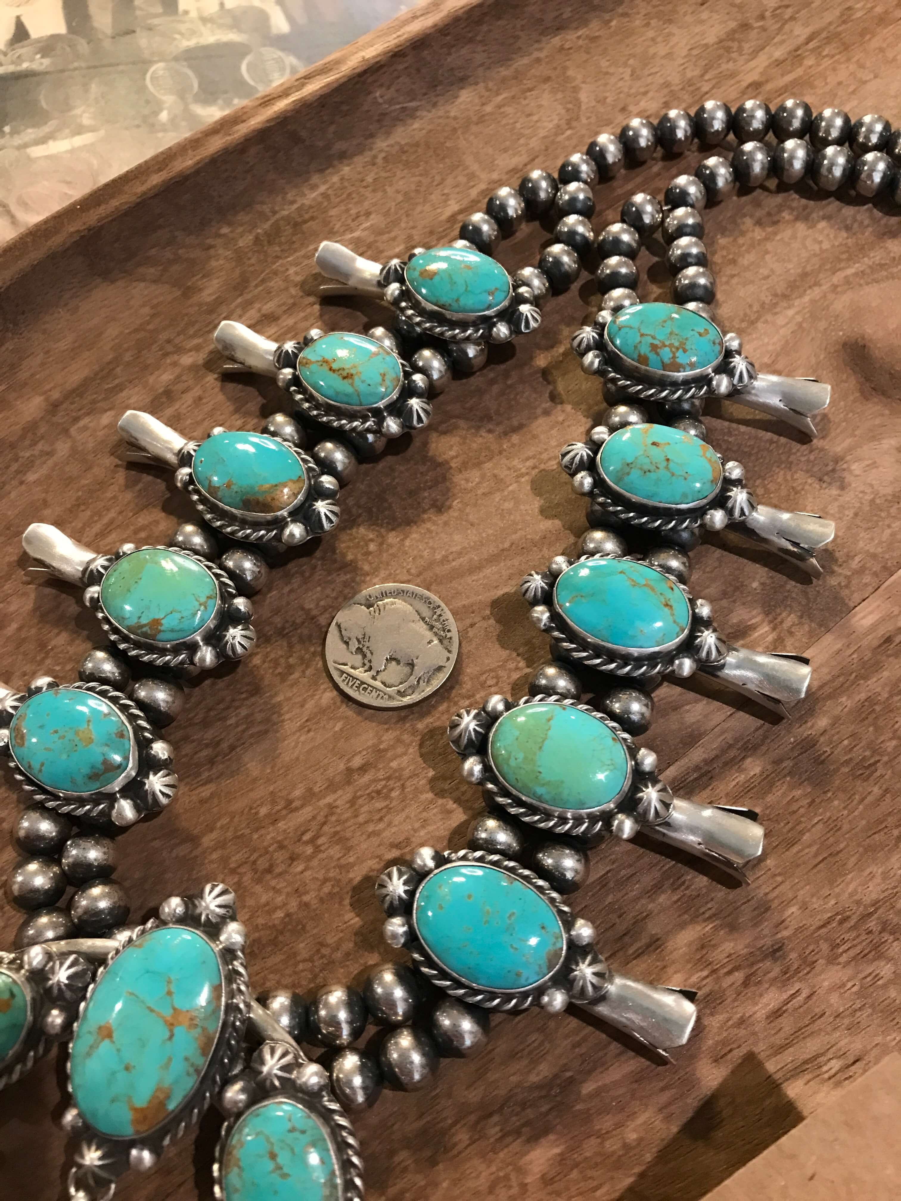 The Rancher Squash Blossom Necklace Set-Necklaces-Calli Co., Turquoise and Silver Jewelry, Native American Handmade, Zuni Tribe, Navajo Tribe, Brock Texas