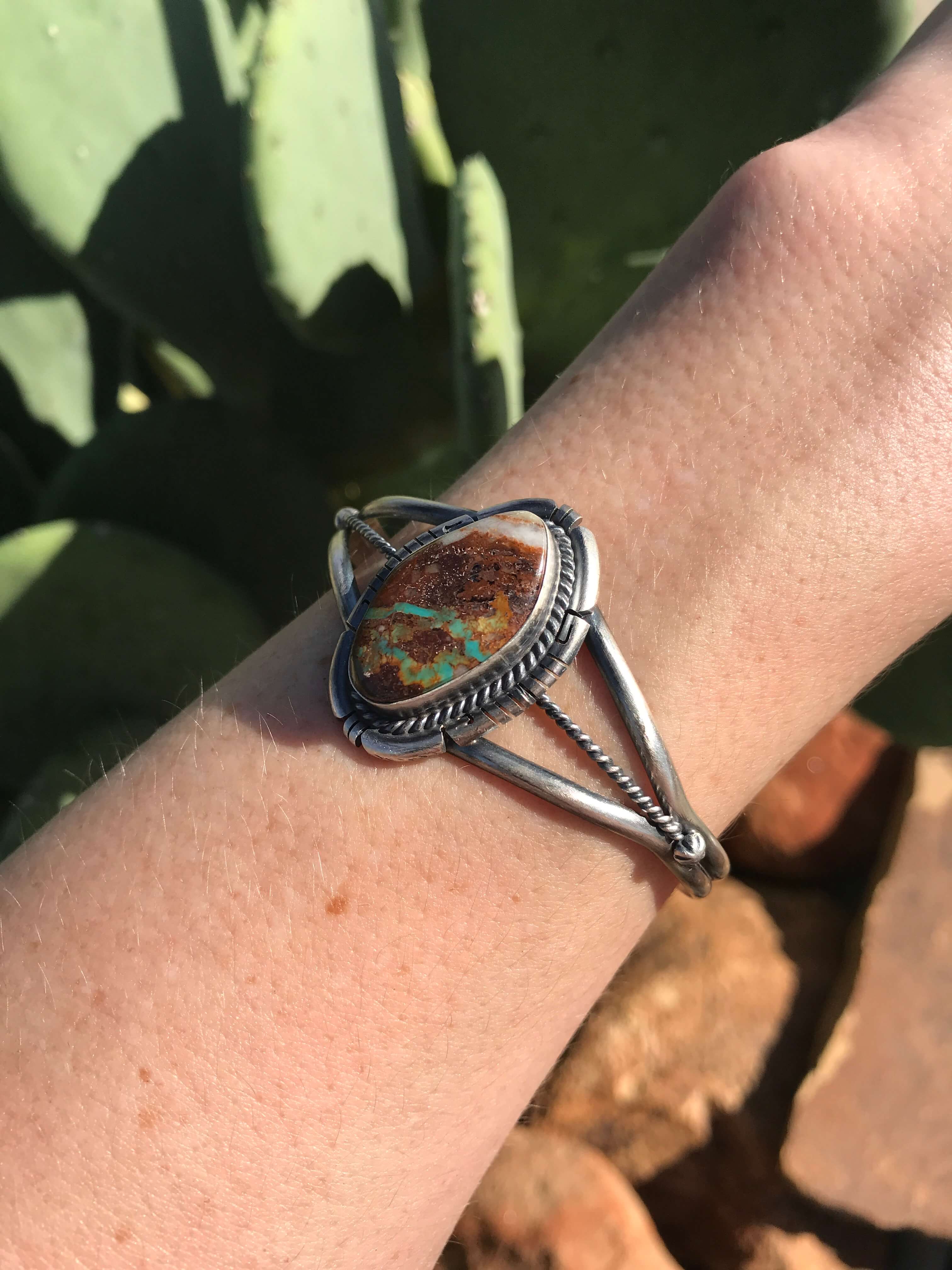 The Ladow Turquoise Cuff, 2-Bracelets & Cuffs-Calli Co., Turquoise and Silver Jewelry, Native American Handmade, Zuni Tribe, Navajo Tribe, Brock Texas