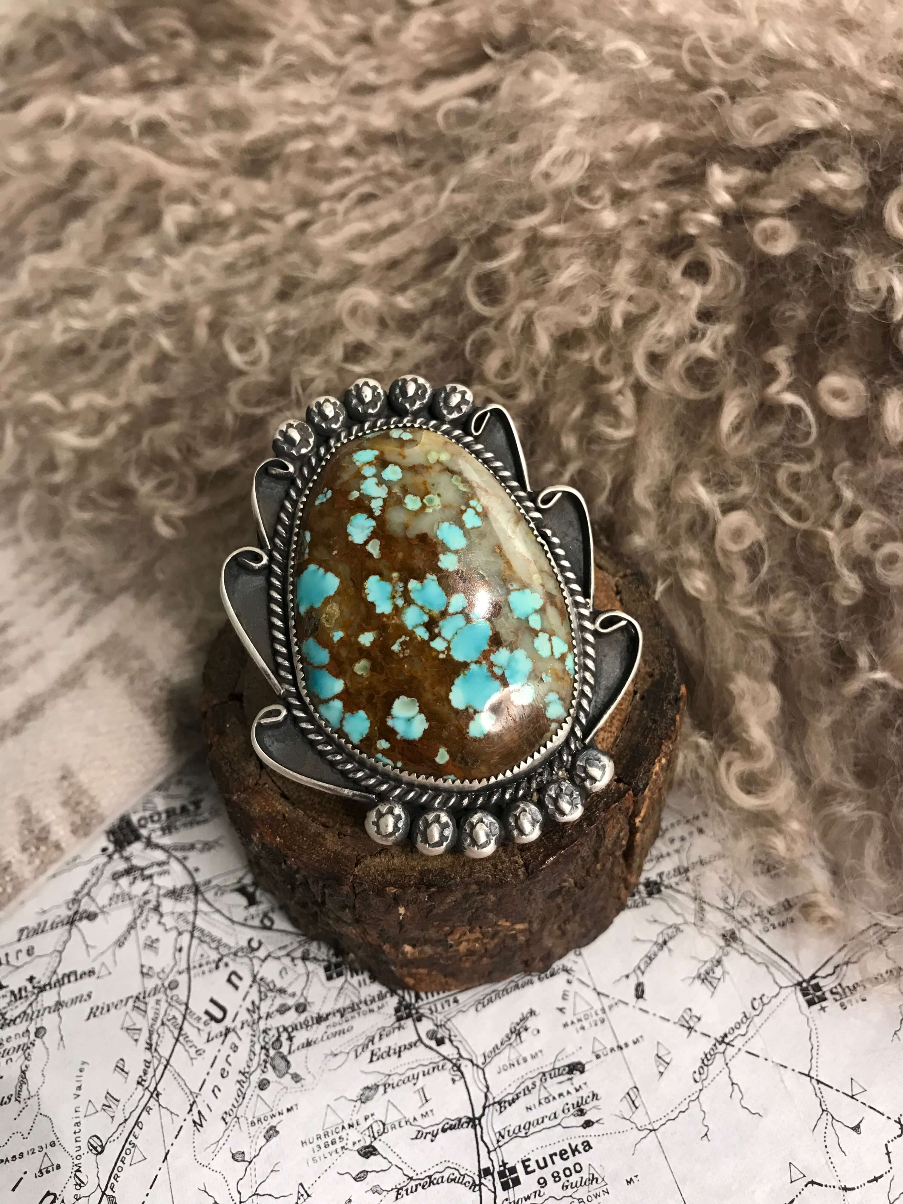 The Barrows Adjustable Turquoise Ring-Rings-Calli Co., Turquoise and Silver Jewelry, Native American Handmade, Zuni Tribe, Navajo Tribe, Brock Texas