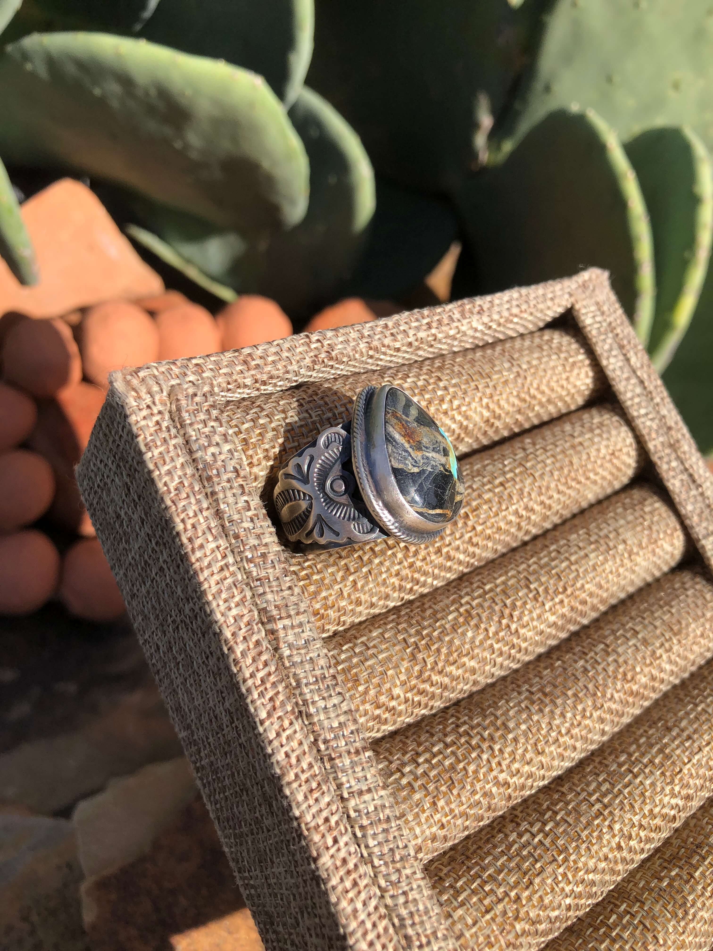 The Tango Ring, Sz 9.5-Rings-Calli Co., Turquoise and Silver Jewelry, Native American Handmade, Zuni Tribe, Navajo Tribe, Brock Texas