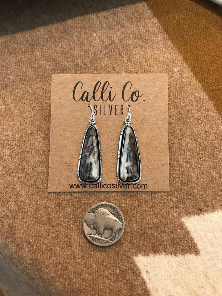 The White Buffalo Dangles, 9-Earrings-Calli Co., Turquoise and Silver Jewelry, Native American Handmade, Zuni Tribe, Navajo Tribe, Brock Texas