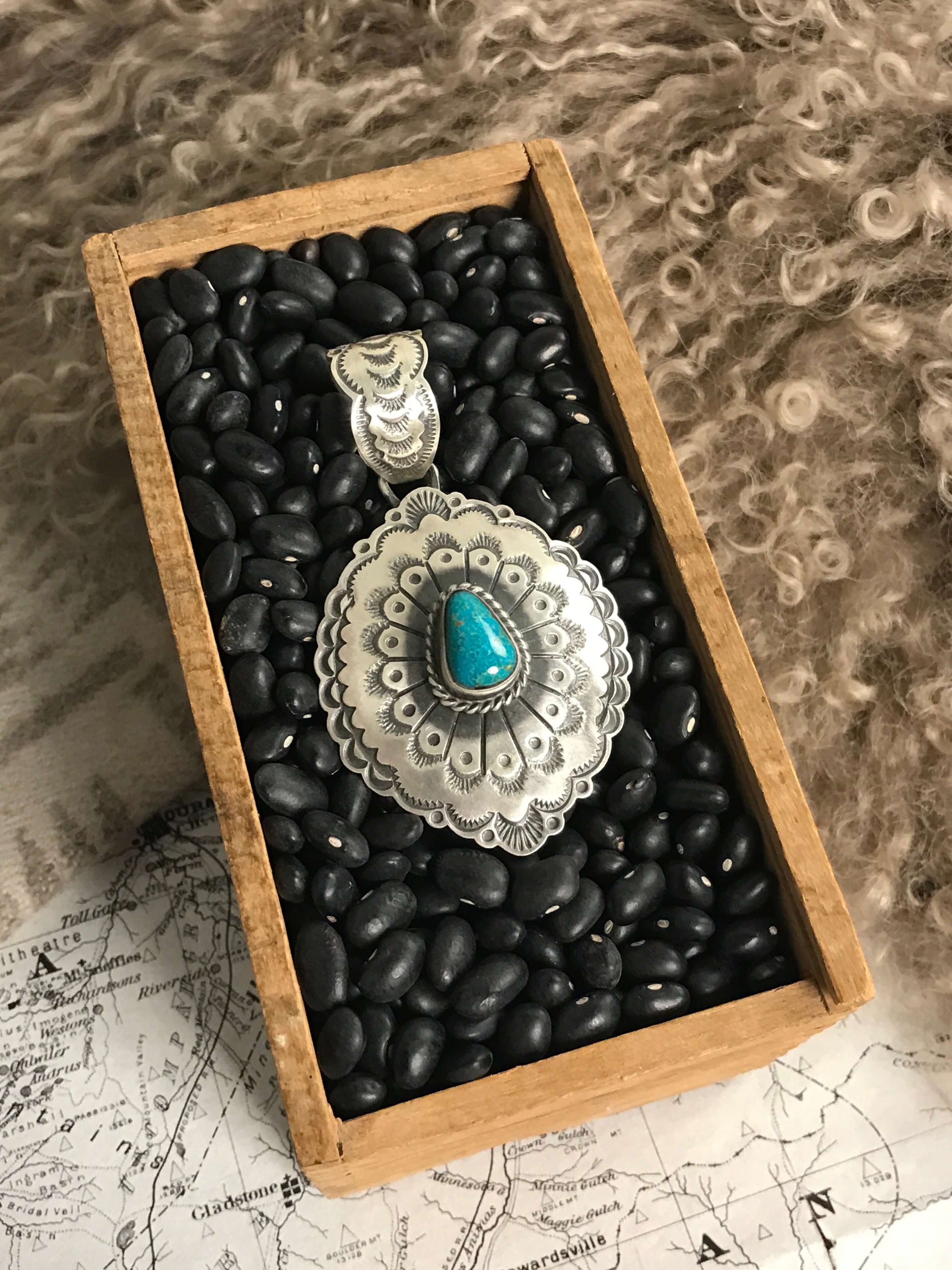 The Encinitas Concho Pendant, 1-Pendants-Calli Co., Turquoise and Silver Jewelry, Native American Handmade, Zuni Tribe, Navajo Tribe, Brock Texas