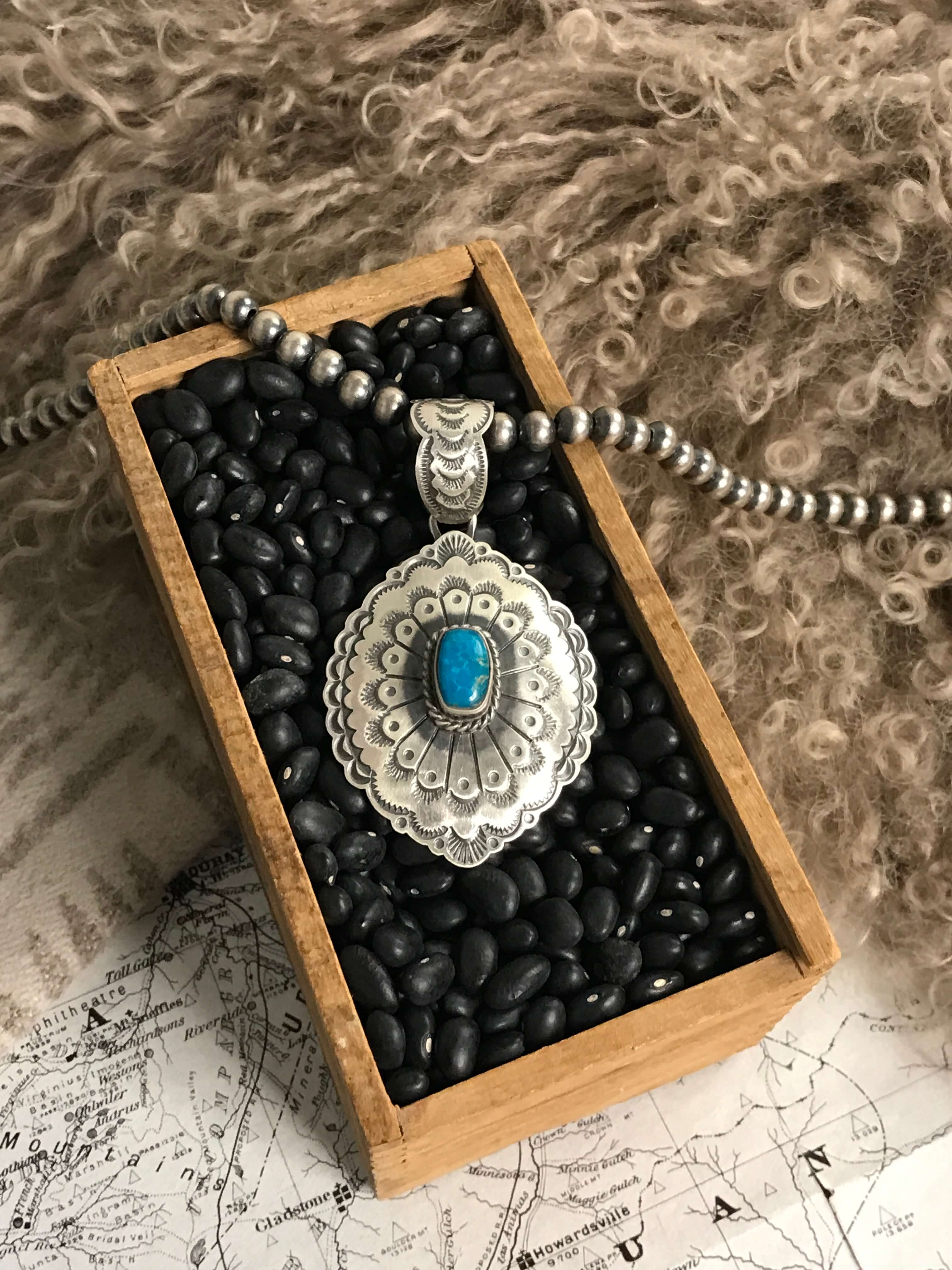 The Encinitas Concho Pendant, 2-Pendants-Calli Co., Turquoise and Silver Jewelry, Native American Handmade, Zuni Tribe, Navajo Tribe, Brock Texas