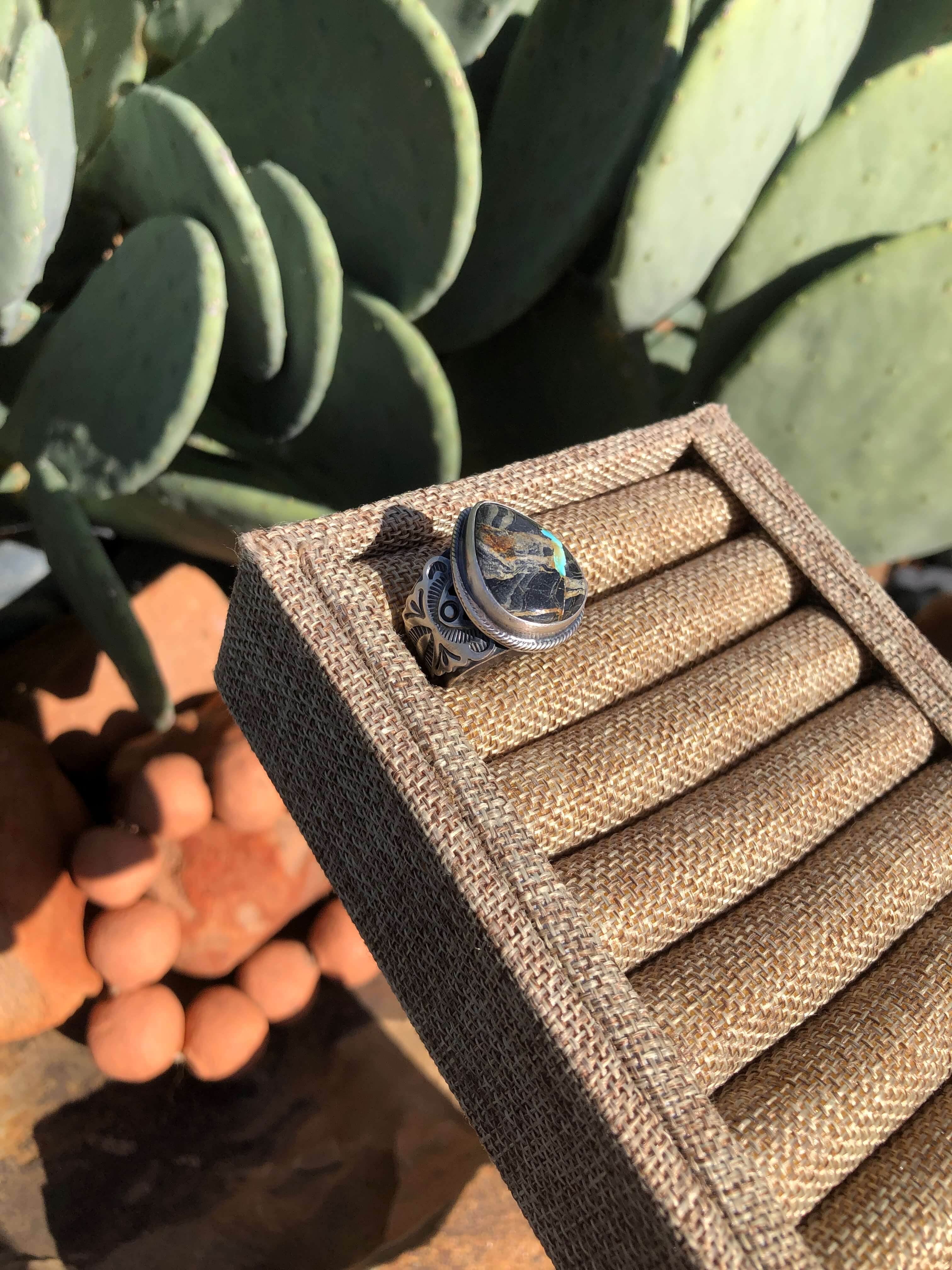 The Tango Ring, Sz 9.5-Rings-Calli Co., Turquoise and Silver Jewelry, Native American Handmade, Zuni Tribe, Navajo Tribe, Brock Texas