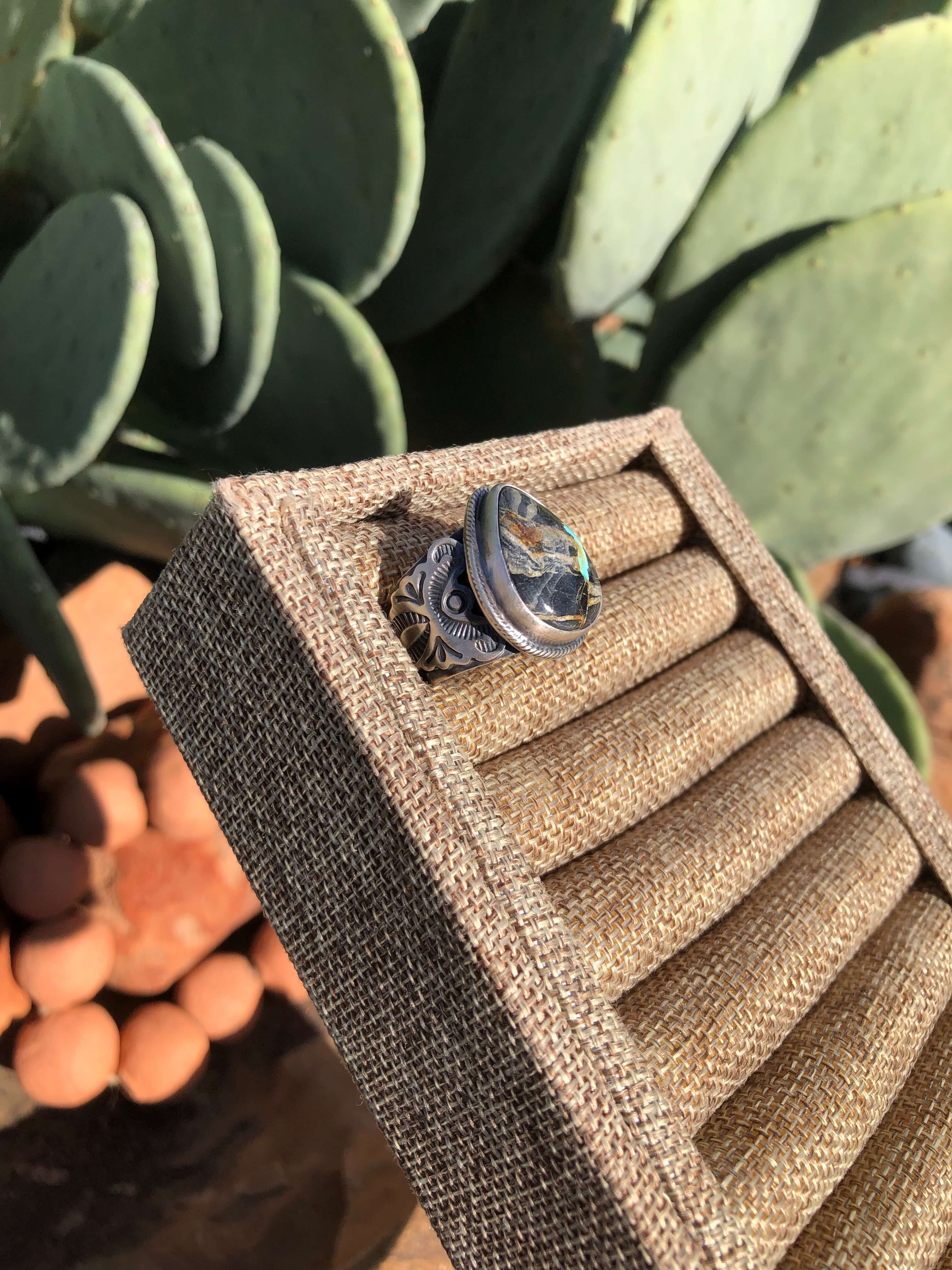 The Tango Ring, Sz 9.5-Rings-Calli Co., Turquoise and Silver Jewelry, Native American Handmade, Zuni Tribe, Navajo Tribe, Brock Texas