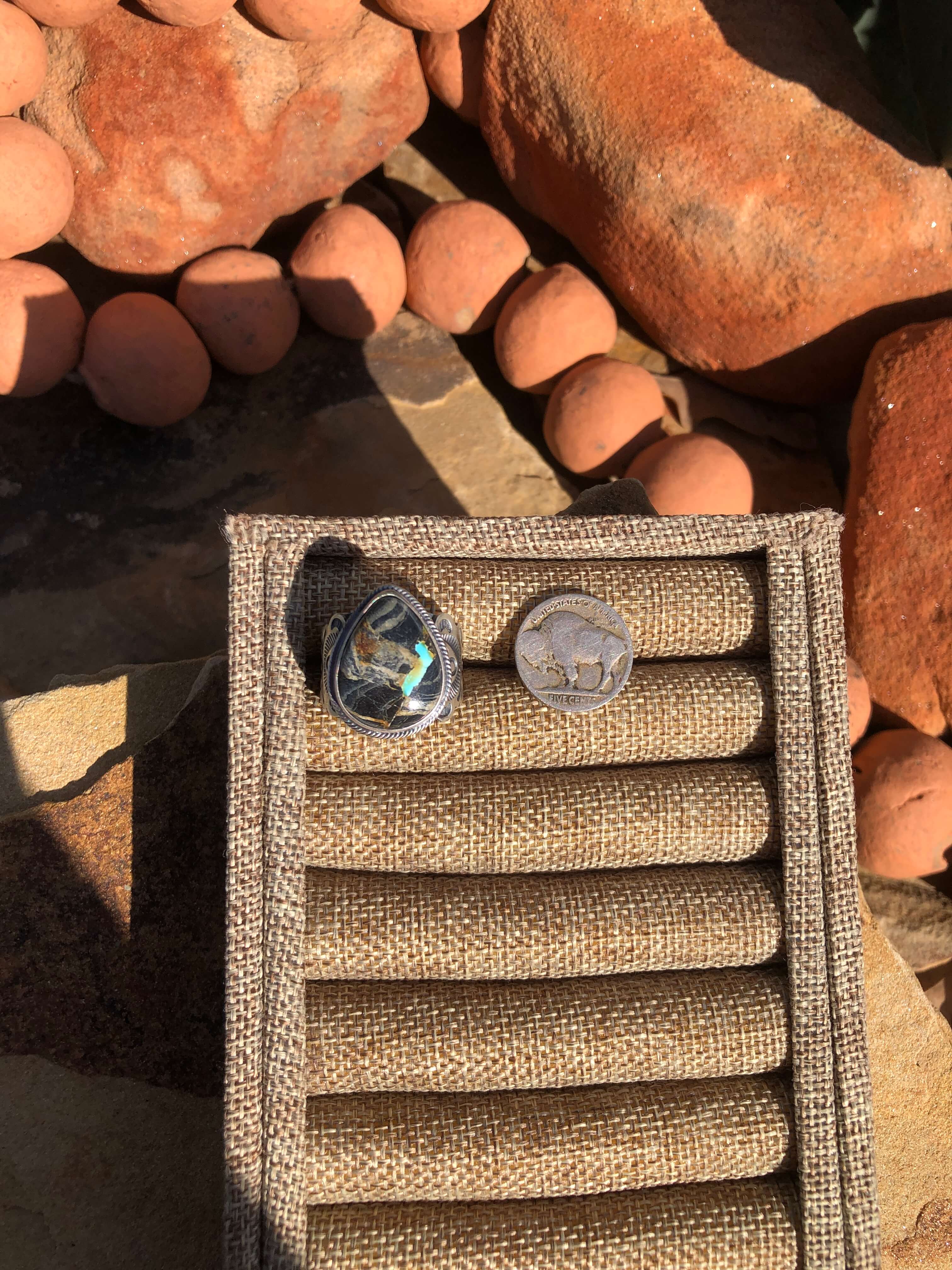 The Tango Ring, Sz 9.5-Rings-Calli Co., Turquoise and Silver Jewelry, Native American Handmade, Zuni Tribe, Navajo Tribe, Brock Texas