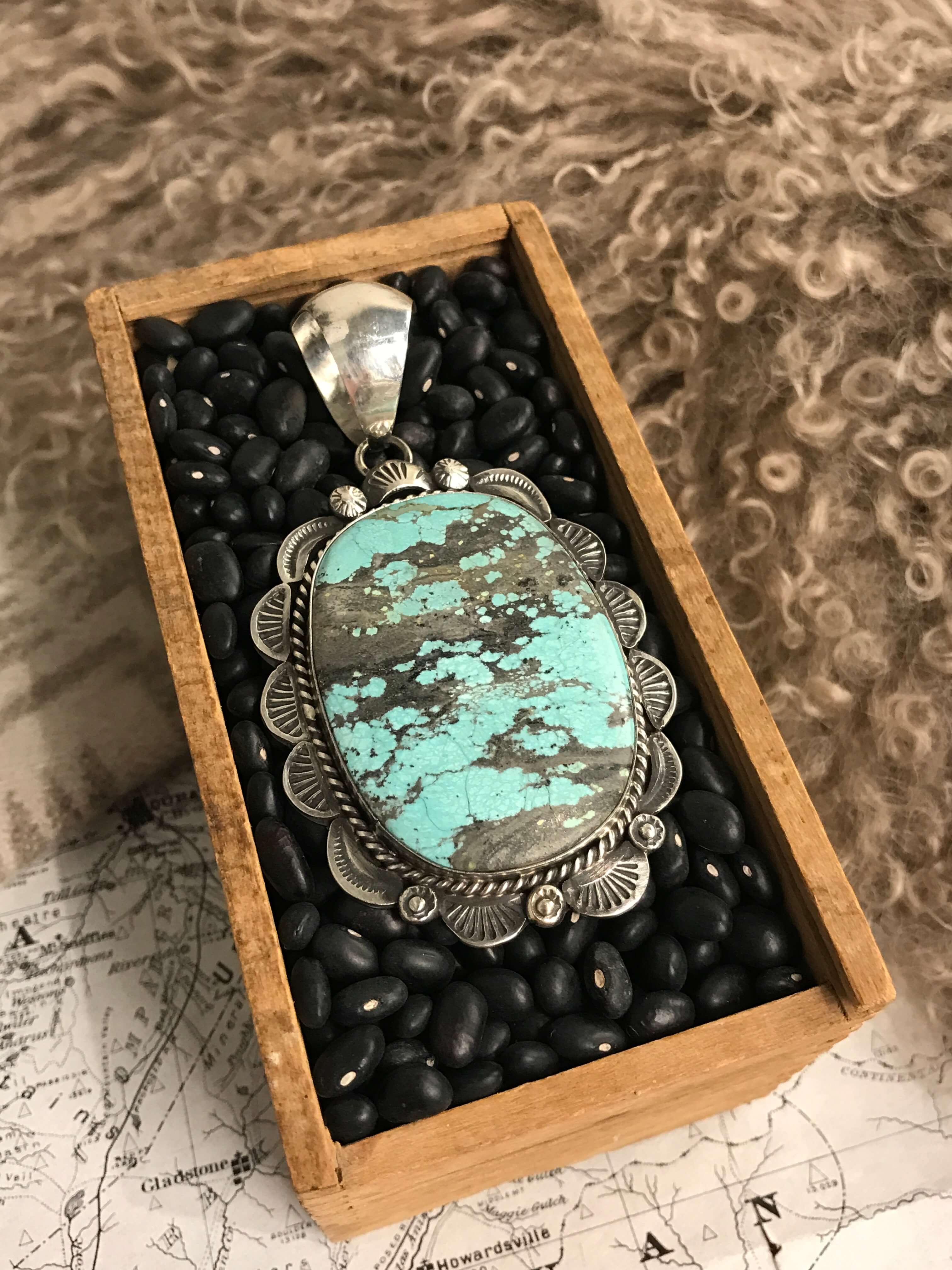 The Lawrence Turquoise Pendant-Pendants-Calli Co., Turquoise and Silver Jewelry, Native American Handmade, Zuni Tribe, Navajo Tribe, Brock Texas