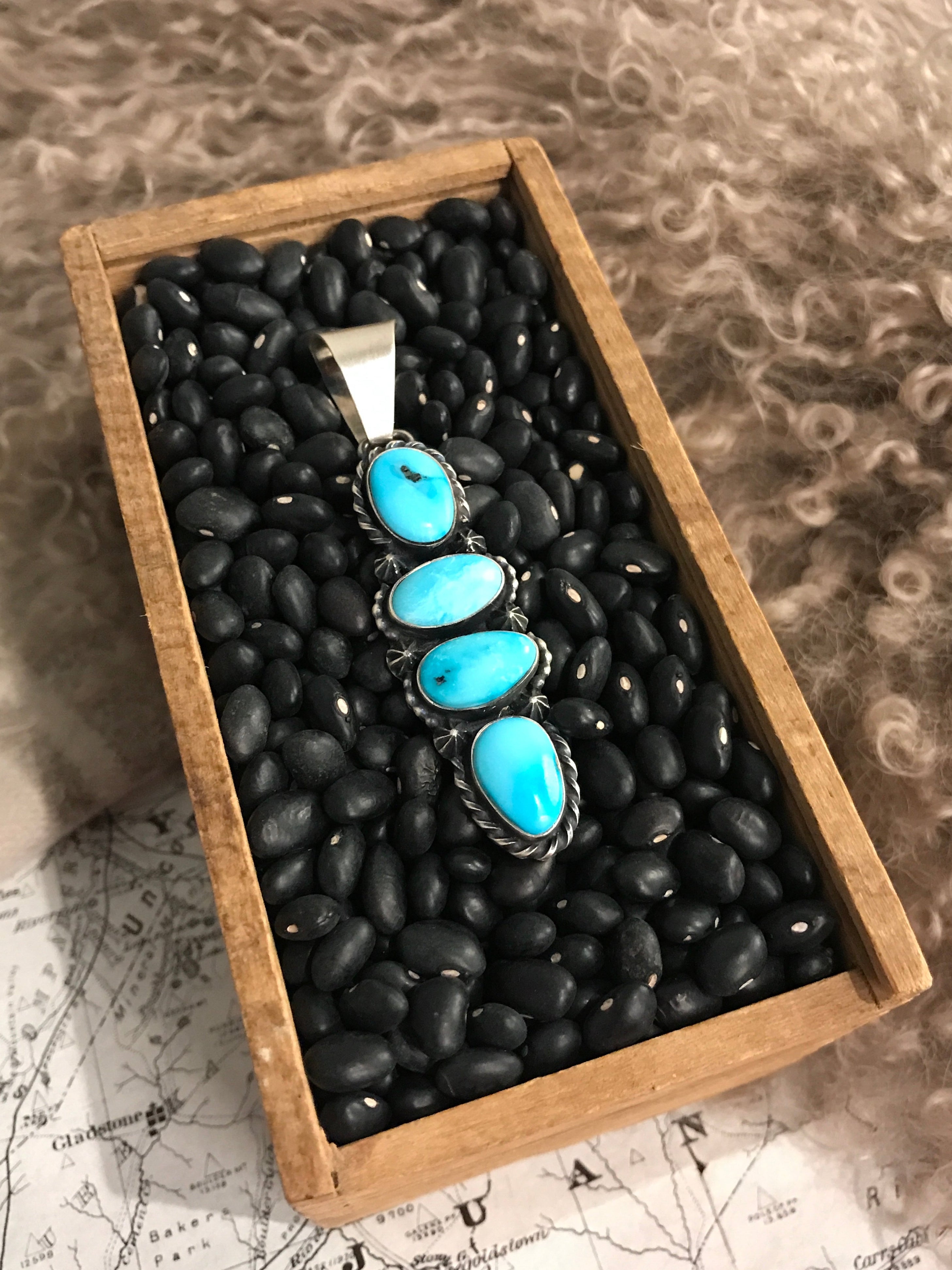 The Tobago Turquoise Pendant, 2-Pendants-Calli Co., Turquoise and Silver Jewelry, Native American Handmade, Zuni Tribe, Navajo Tribe, Brock Texas