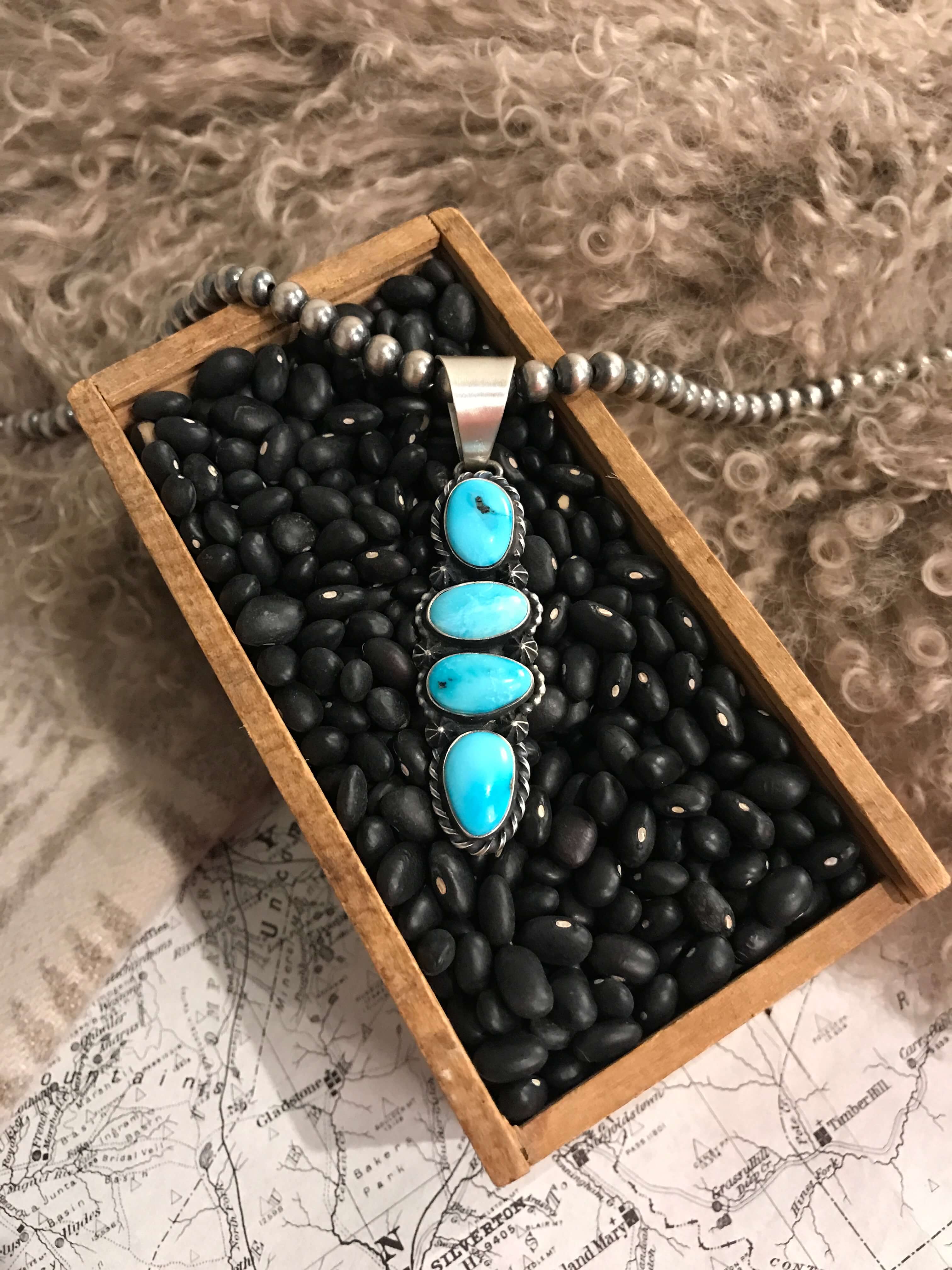 The Tobago Turquoise Pendant, 2-Pendants-Calli Co., Turquoise and Silver Jewelry, Native American Handmade, Zuni Tribe, Navajo Tribe, Brock Texas