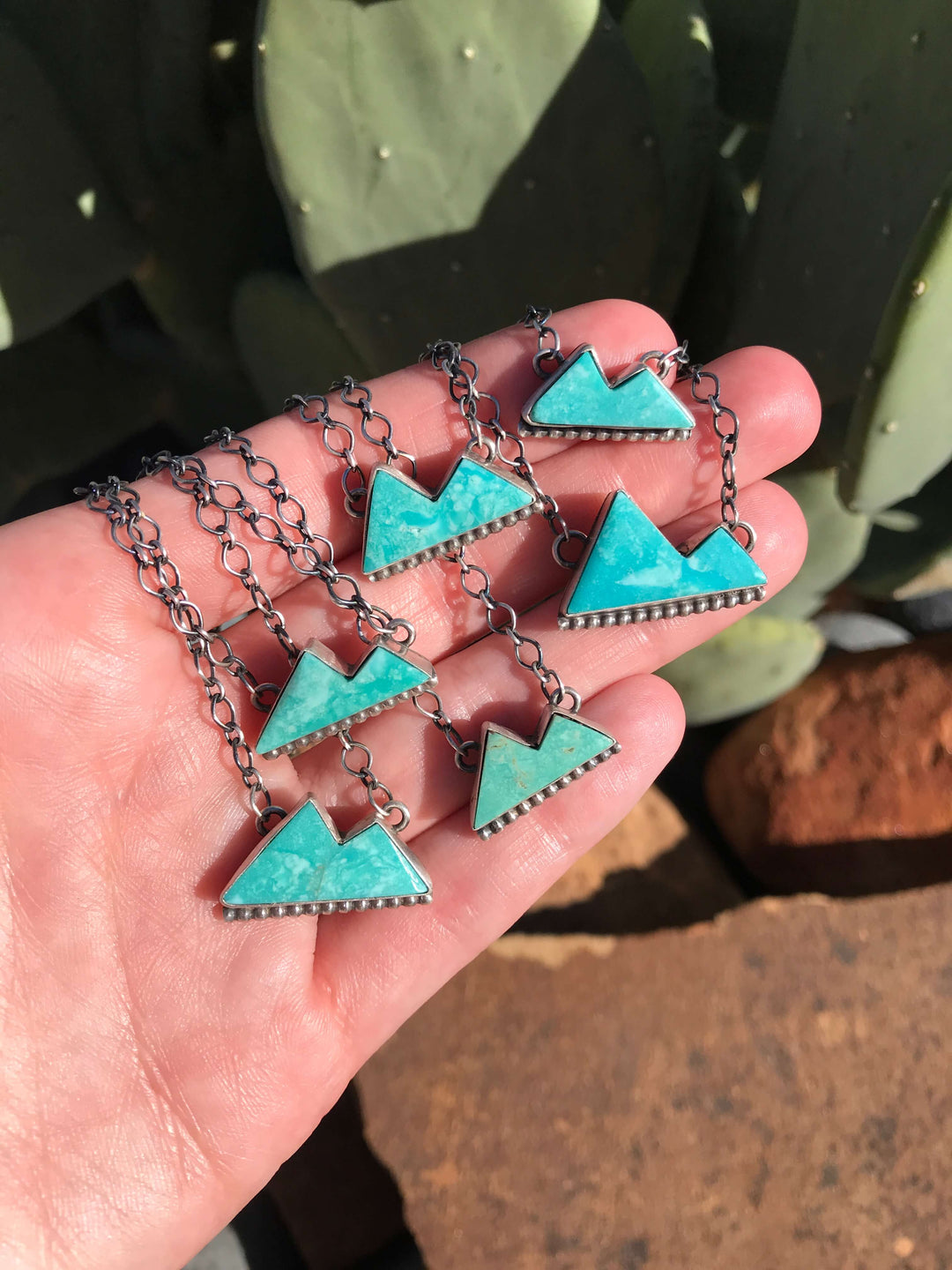The Peaks Turquoise Necklaces-Necklaces-Calli Co., Turquoise and Silver Jewelry, Native American Handmade, Zuni Tribe, Navajo Tribe, Brock Texas