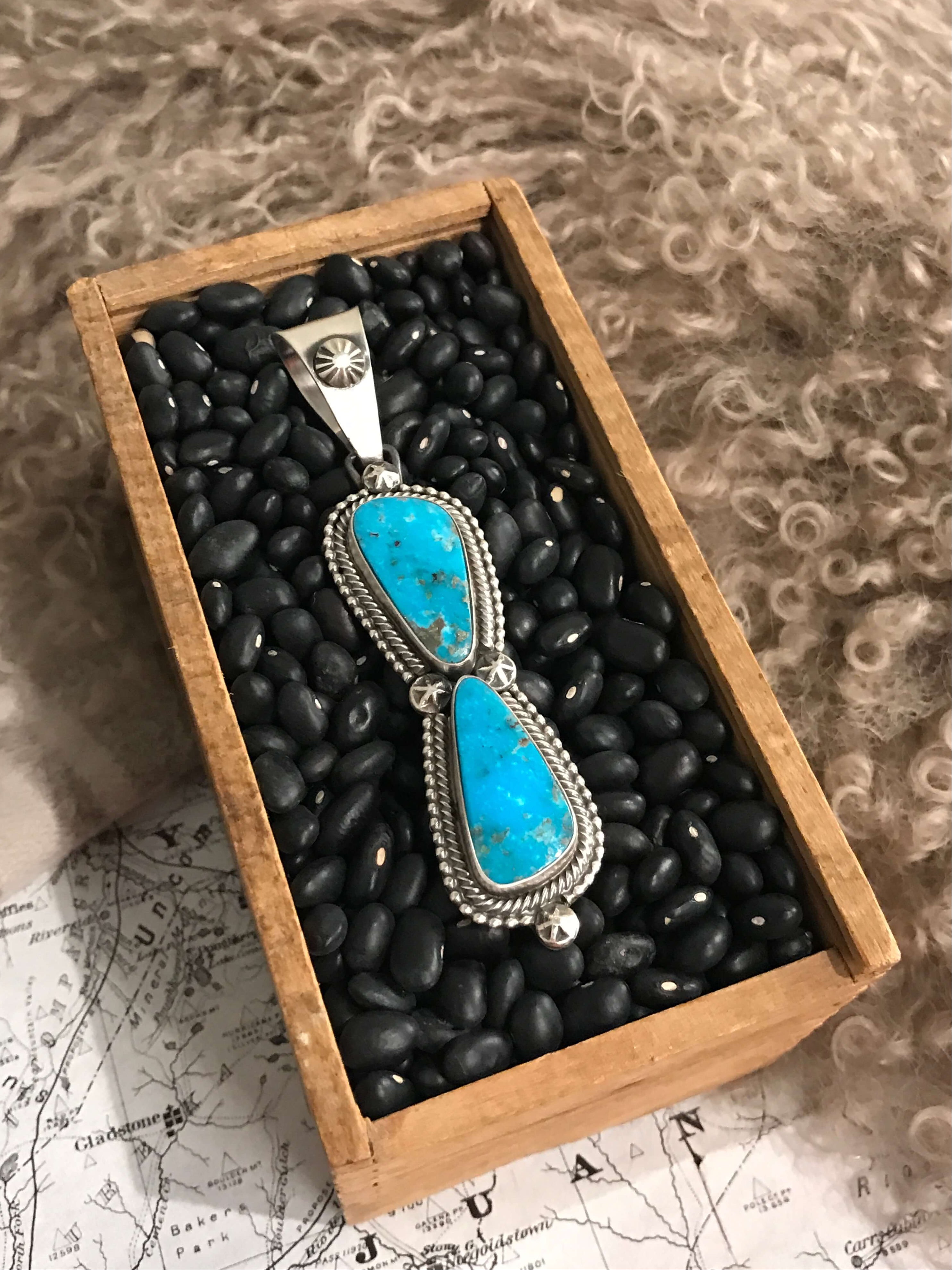 The Bryce Turquoise Pendant, 1-Pendants-Calli Co., Turquoise and Silver Jewelry, Native American Handmade, Zuni Tribe, Navajo Tribe, Brock Texas