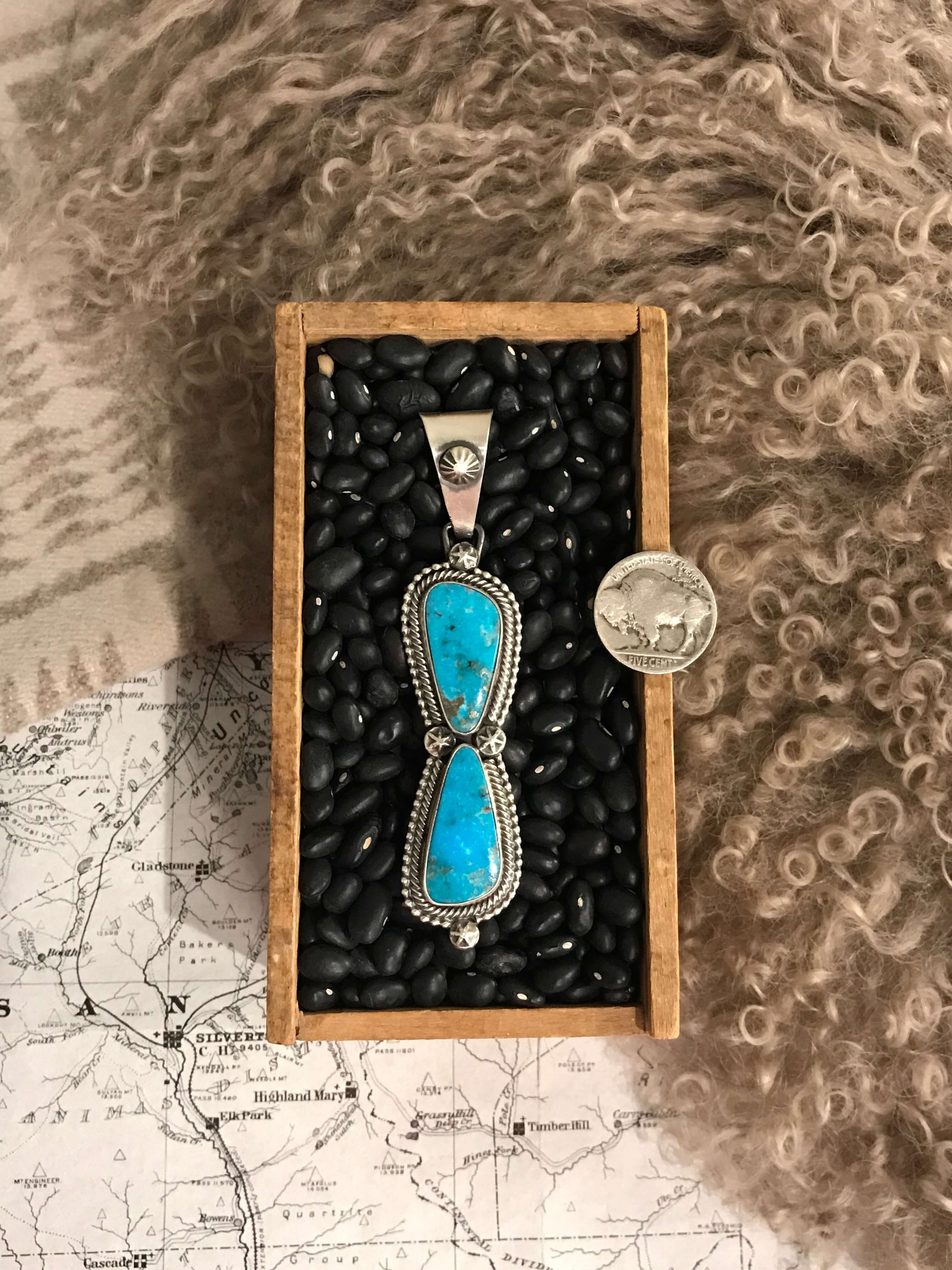 The Bryce Turquoise Pendant, 1-Pendants-Calli Co., Turquoise and Silver Jewelry, Native American Handmade, Zuni Tribe, Navajo Tribe, Brock Texas