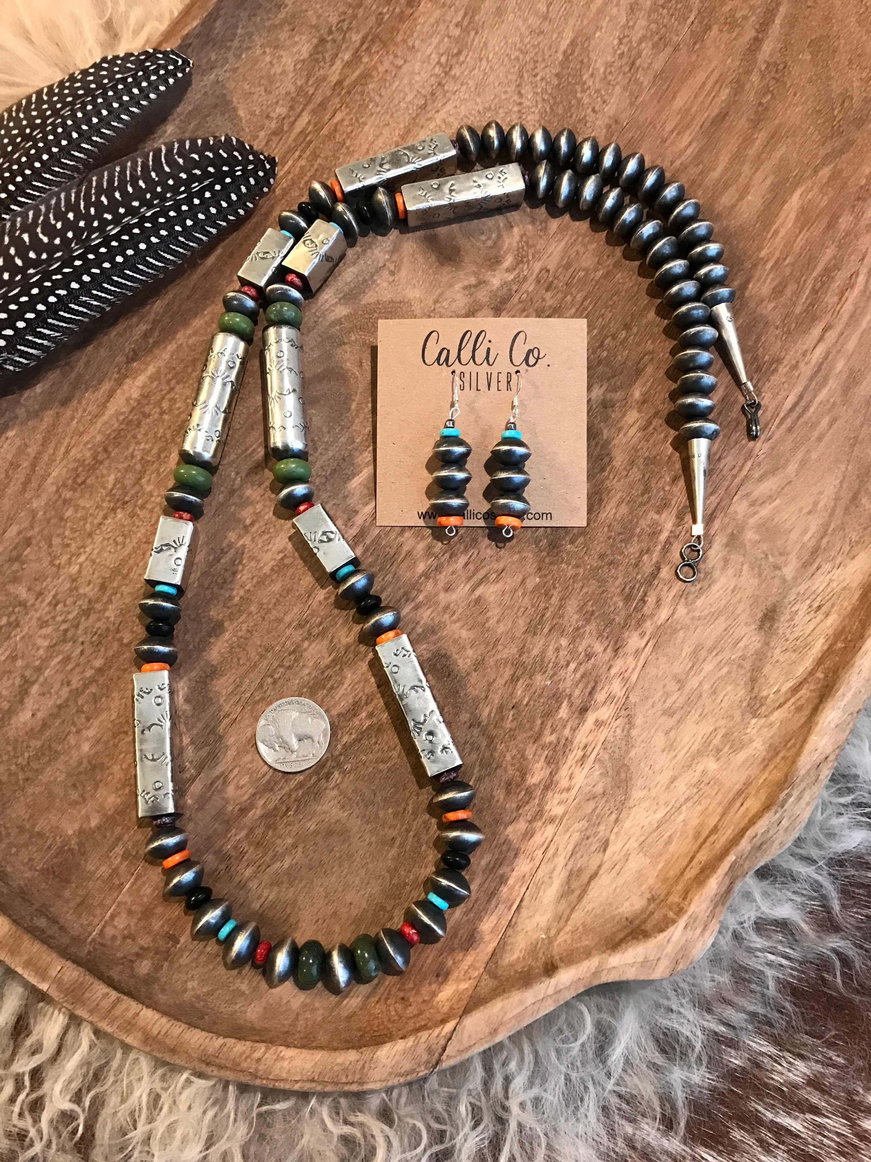 The Bardsey Navajo Pearl Necklace Set-Necklaces-Calli Co., Turquoise and Silver Jewelry, Native American Handmade, Zuni Tribe, Navajo Tribe, Brock Texas