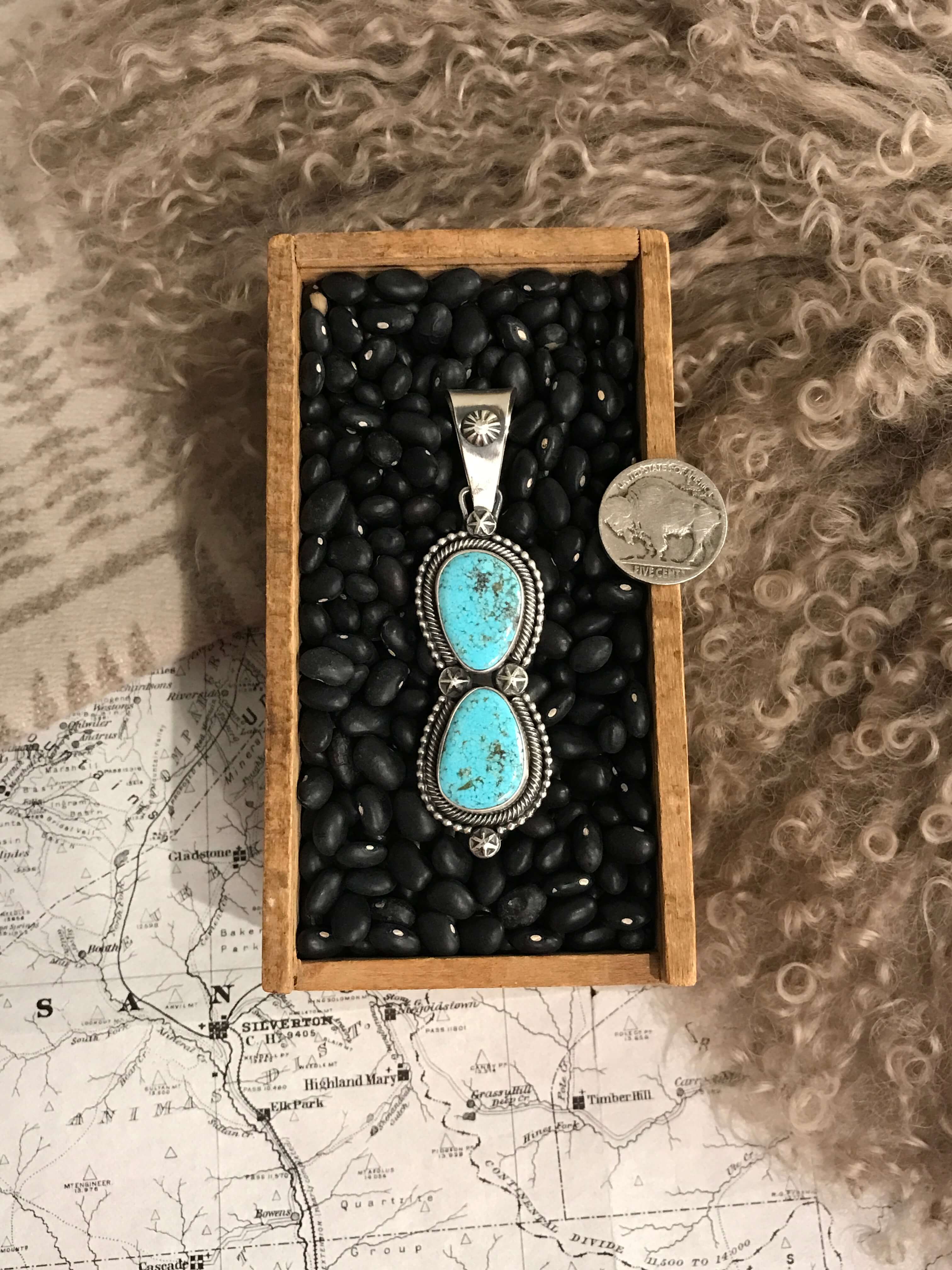 The Bryce Turquoise Pendant, 3-Pendants-Calli Co., Turquoise and Silver Jewelry, Native American Handmade, Zuni Tribe, Navajo Tribe, Brock Texas