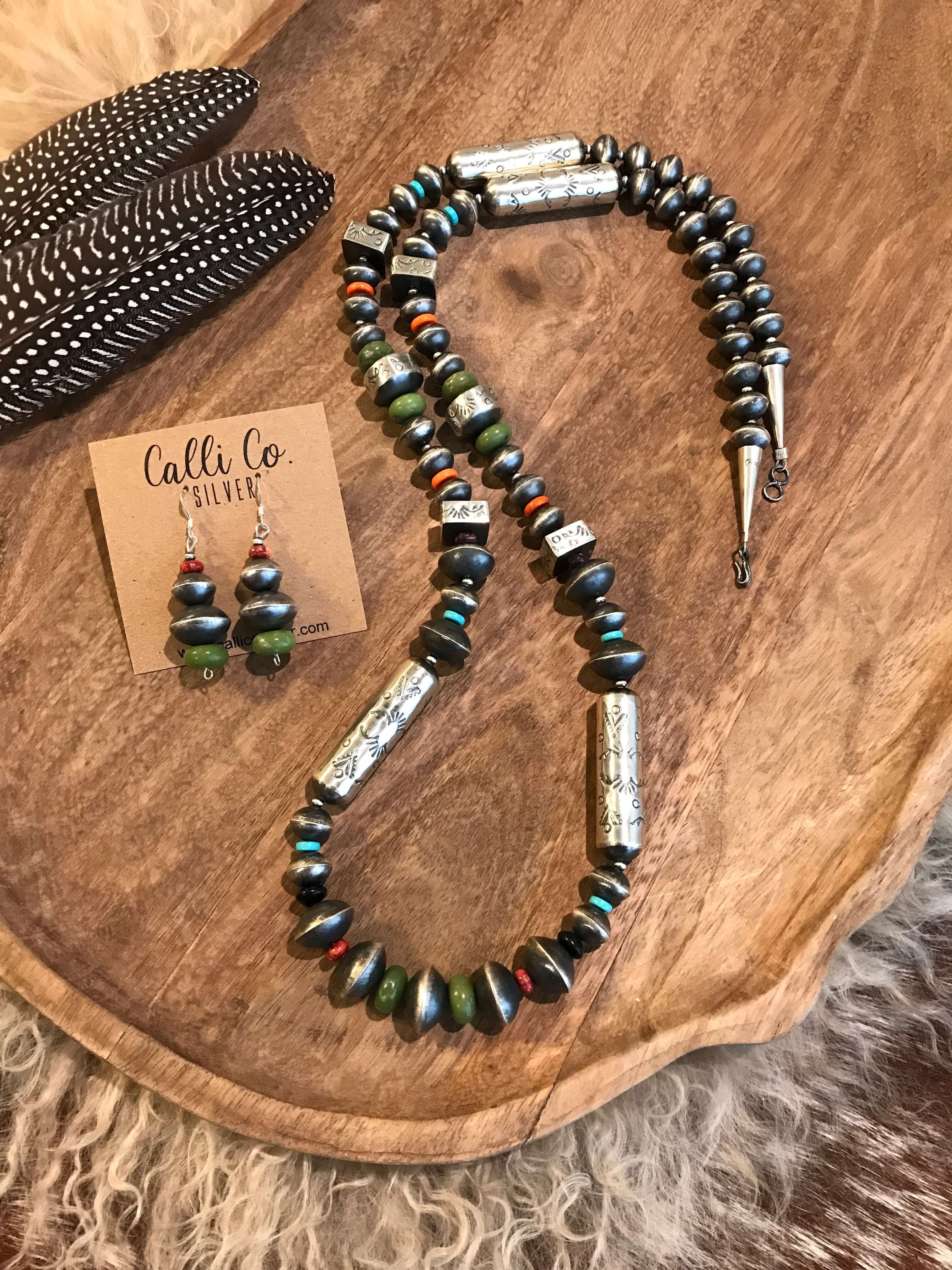 The Whitley Navajo Pearl Necklace Set-Necklaces-Calli Co., Turquoise and Silver Jewelry, Native American Handmade, Zuni Tribe, Navajo Tribe, Brock Texas