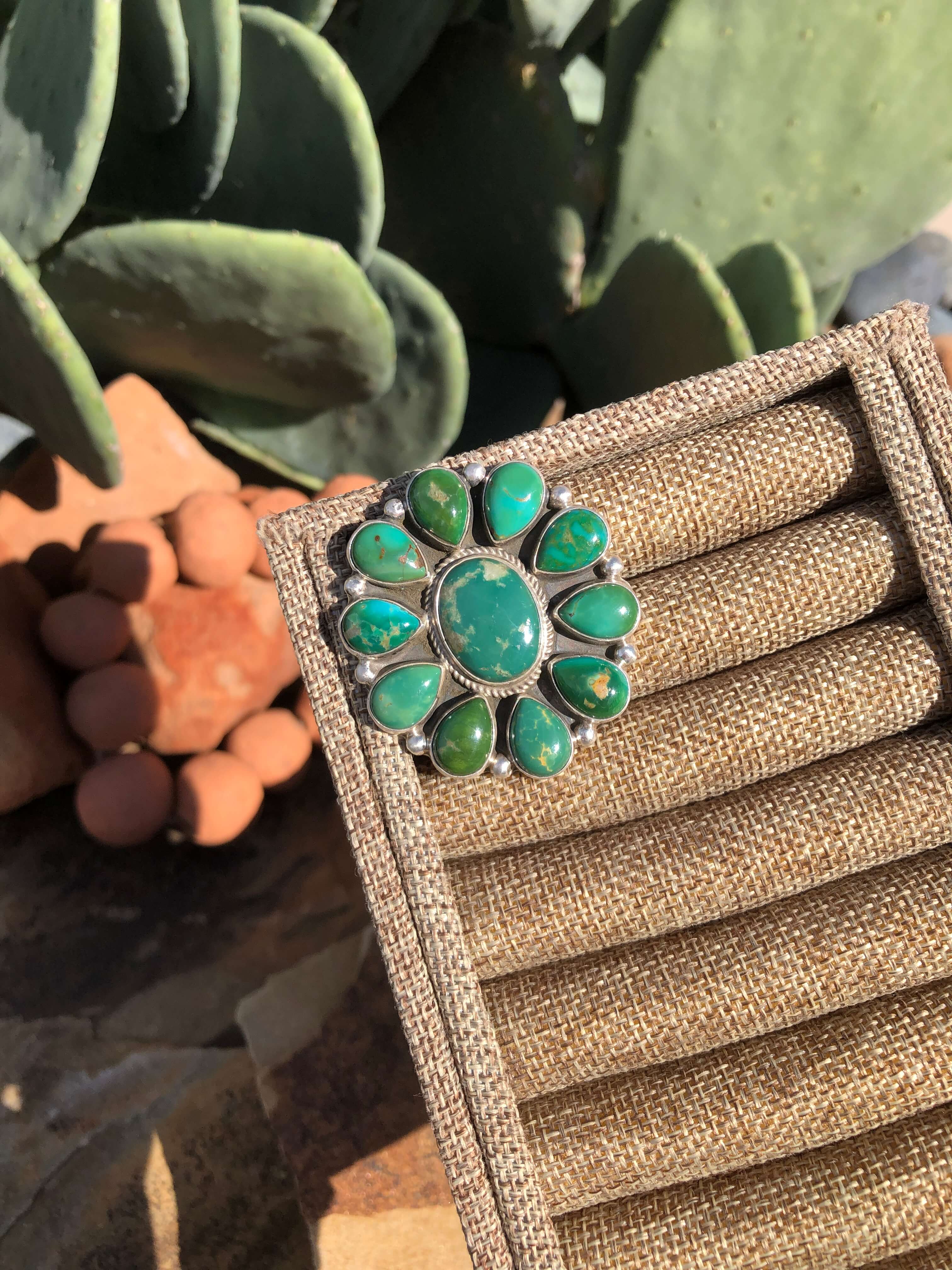 The Mel Adjustable Cluster Ring, 2-Rings-Calli Co., Turquoise and Silver Jewelry, Native American Handmade, Zuni Tribe, Navajo Tribe, Brock Texas