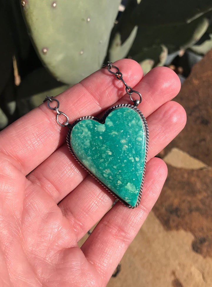 The Grande Heart Necklace, 9-Necklaces-Calli Co., Turquoise and Silver Jewelry, Native American Handmade, Zuni Tribe, Navajo Tribe, Brock Texas
