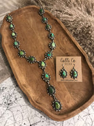 The El Paso Turquoise Lariat Necklace Set-Necklaces-Calli Co., Turquoise and Silver Jewelry, Native American Handmade, Zuni Tribe, Navajo Tribe, Brock Texas