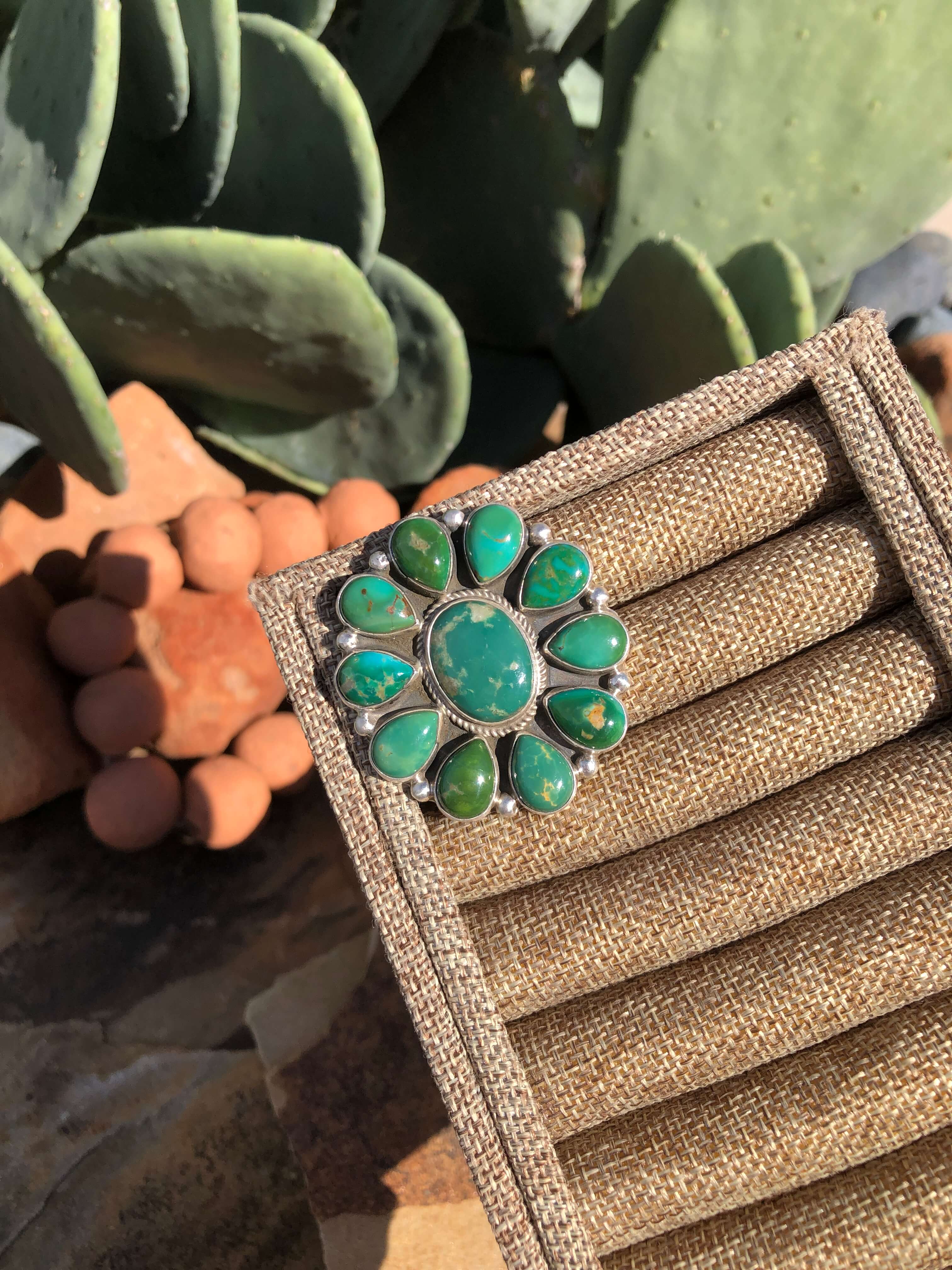 The Mel Adjustable Cluster Ring, 2-Rings-Calli Co., Turquoise and Silver Jewelry, Native American Handmade, Zuni Tribe, Navajo Tribe, Brock Texas