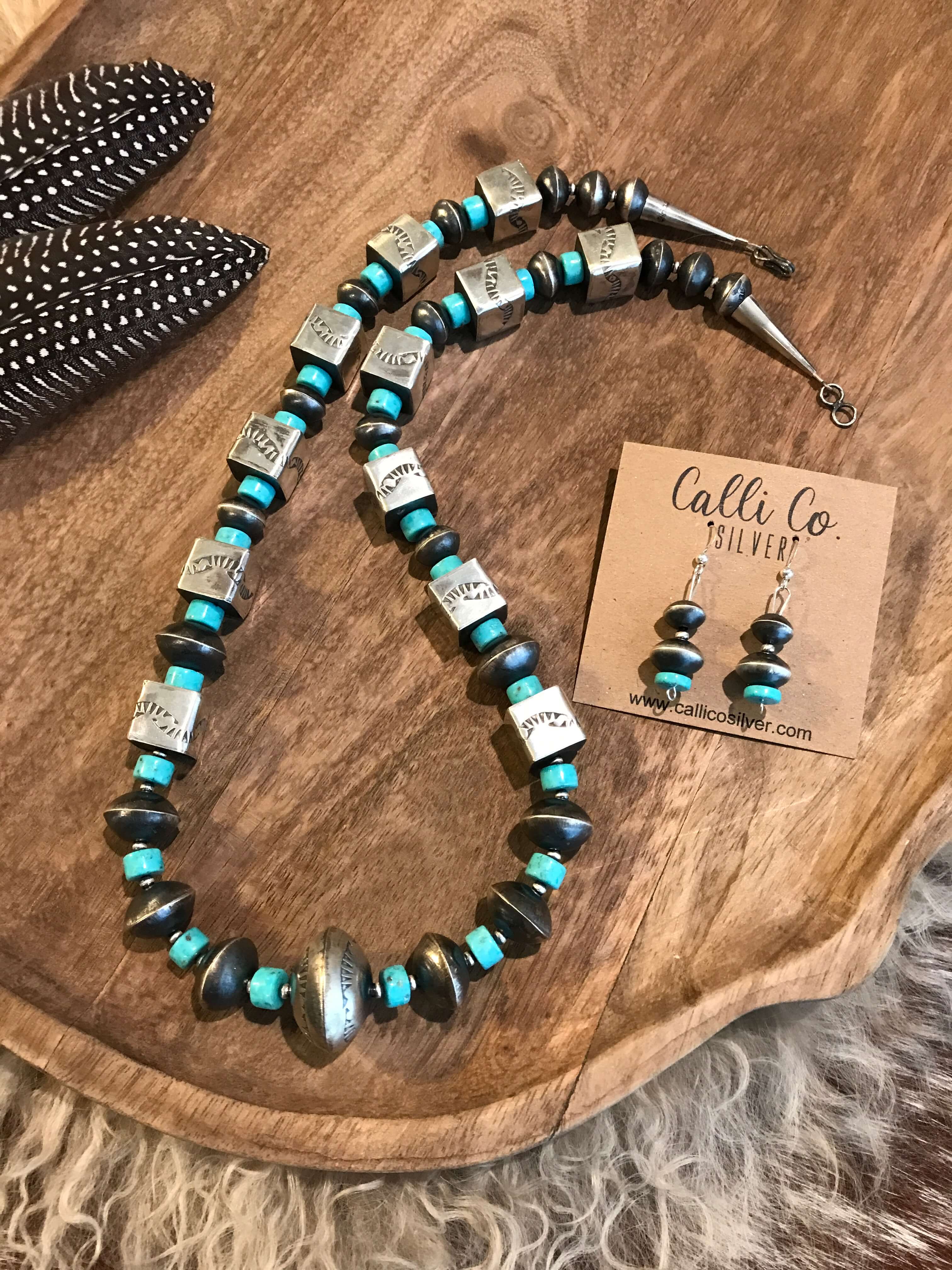 The Bianca Navajo Pearl Statement Necklace Set-Necklaces-Calli Co., Turquoise and Silver Jewelry, Native American Handmade, Zuni Tribe, Navajo Tribe, Brock Texas