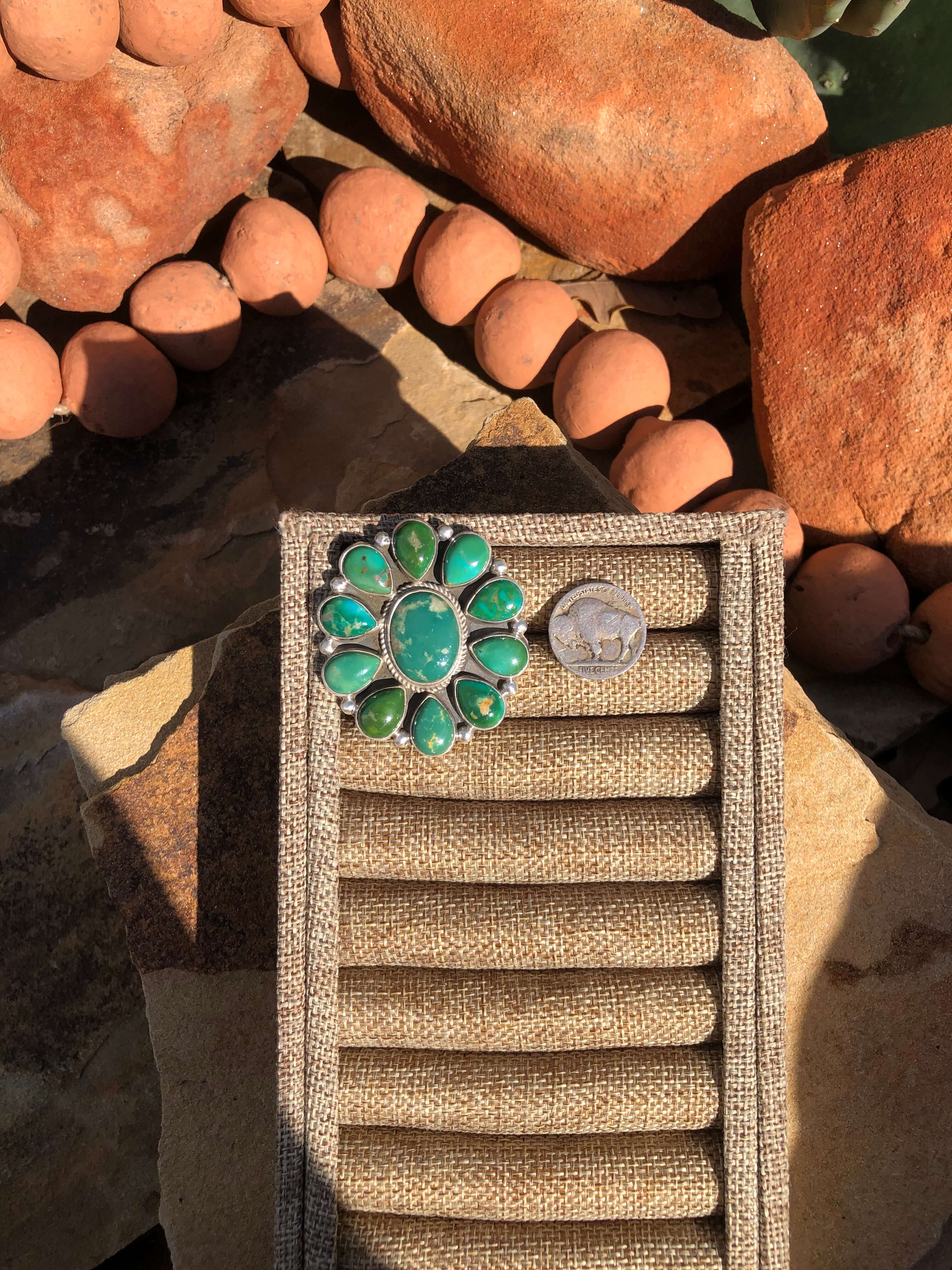 The Mel Adjustable Cluster Ring, 2-Rings-Calli Co., Turquoise and Silver Jewelry, Native American Handmade, Zuni Tribe, Navajo Tribe, Brock Texas