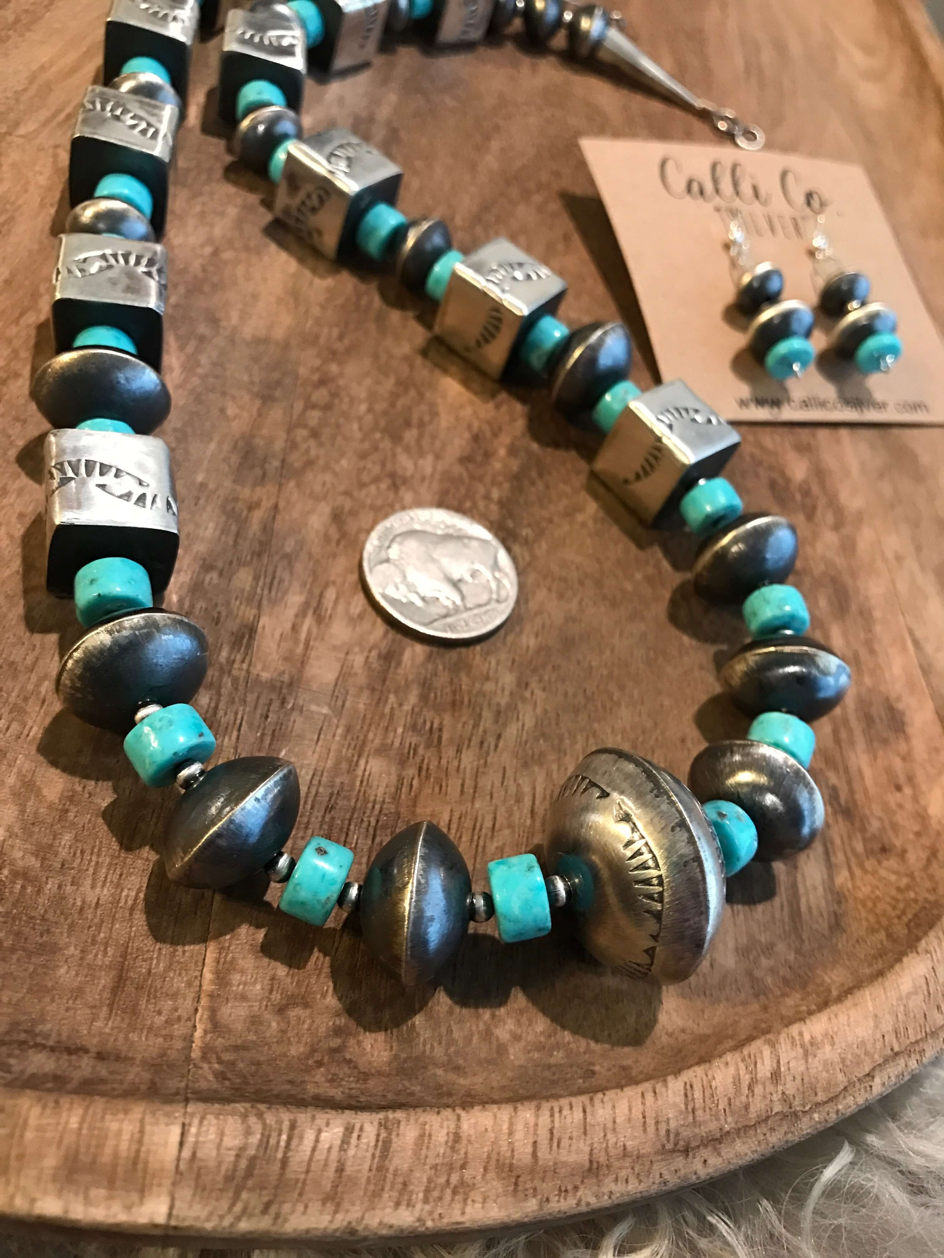 The Bianca Navajo Pearl Statement Necklace Set-Necklaces-Calli Co., Turquoise and Silver Jewelry, Native American Handmade, Zuni Tribe, Navajo Tribe, Brock Texas