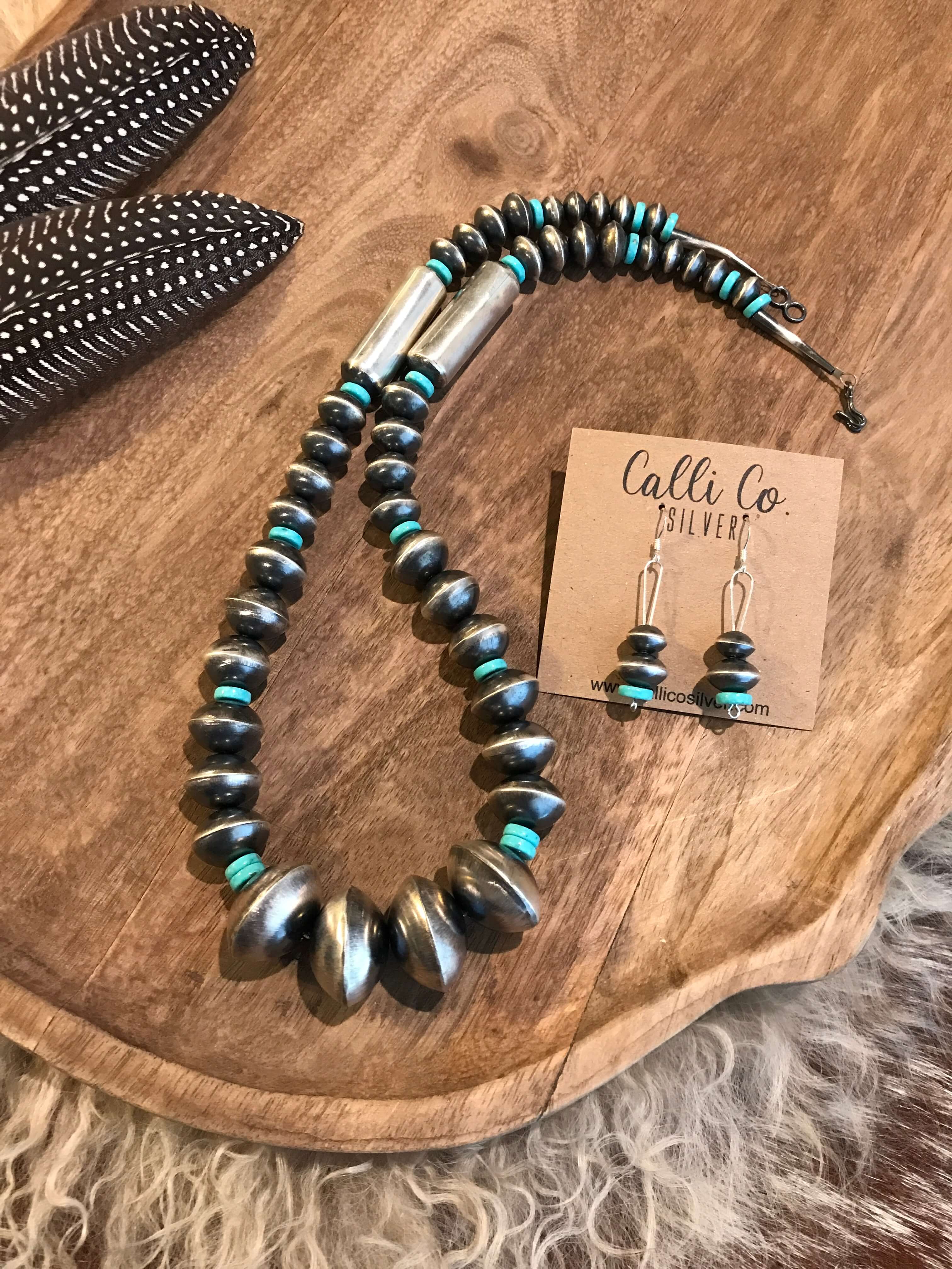 The Westleigh Turquoise and Navajo Pearl Necklace Set-Necklaces-Calli Co., Turquoise and Silver Jewelry, Native American Handmade, Zuni Tribe, Navajo Tribe, Brock Texas