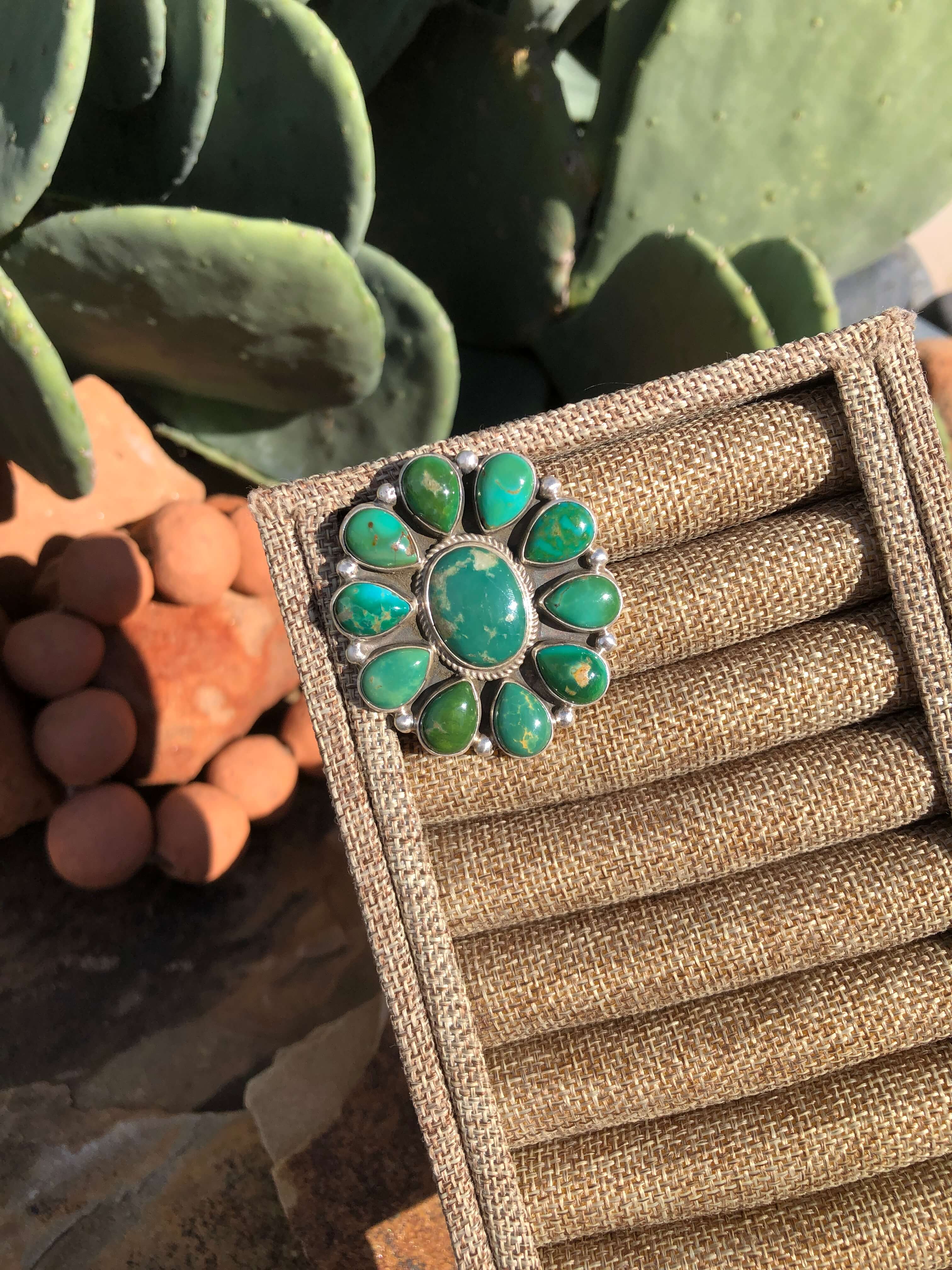 The Mel Adjustable Cluster Ring, 2-Rings-Calli Co., Turquoise and Silver Jewelry, Native American Handmade, Zuni Tribe, Navajo Tribe, Brock Texas