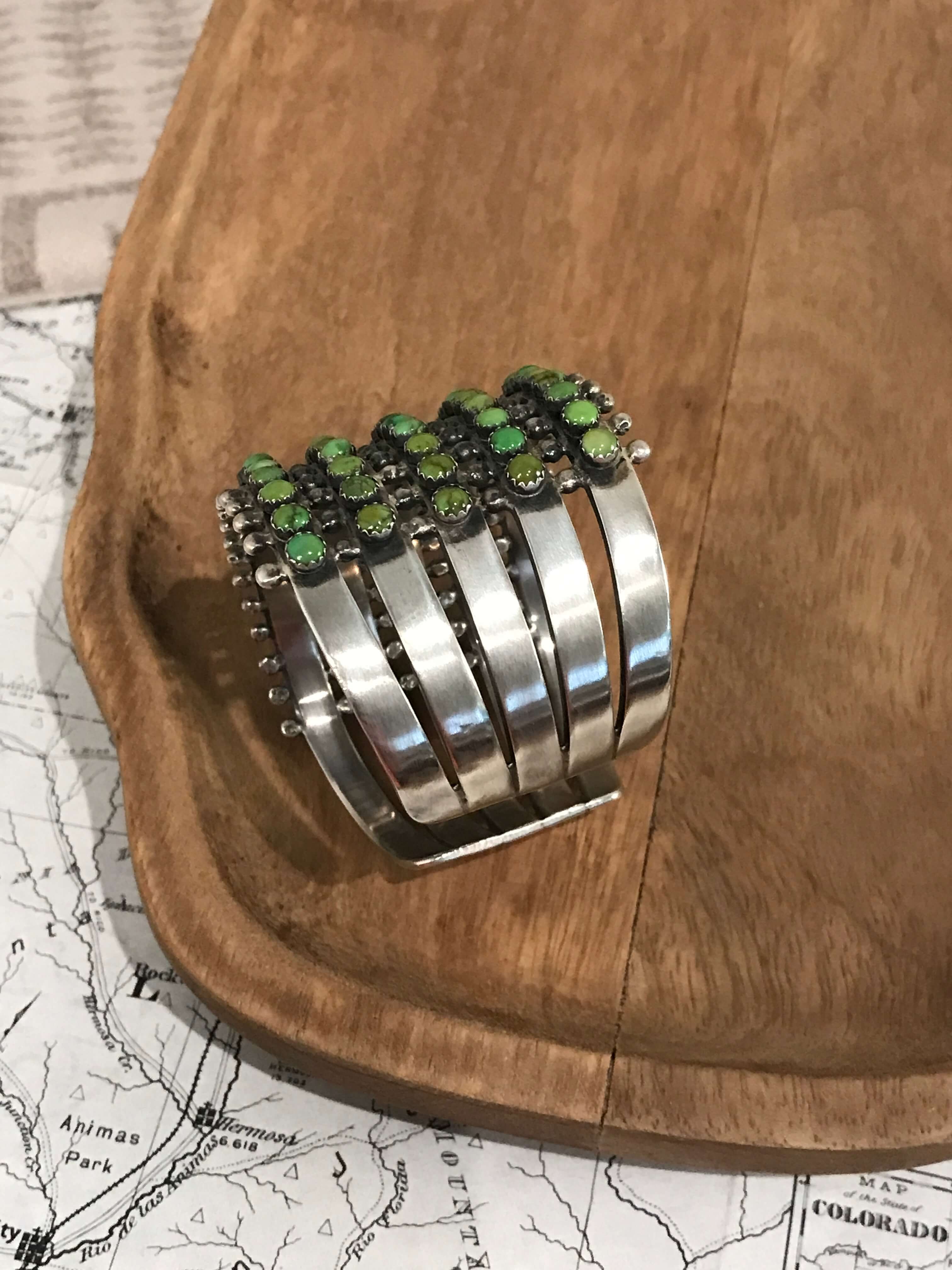 The Tombstone Row Cuff-Bracelets & Cuffs-Calli Co., Turquoise and Silver Jewelry, Native American Handmade, Zuni Tribe, Navajo Tribe, Brock Texas