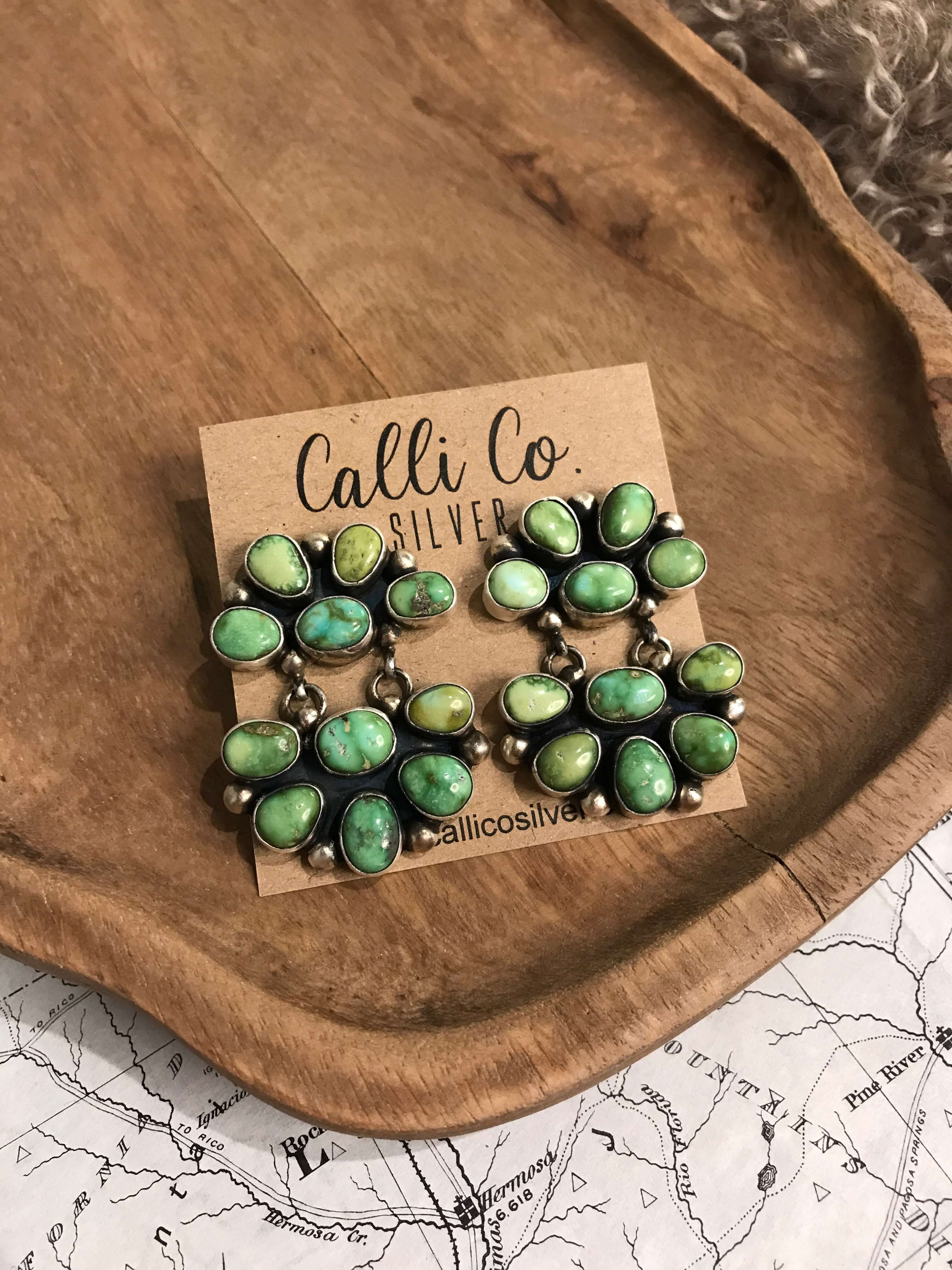 The Los Trece Earrings-Earrings-Calli Co., Turquoise and Silver Jewelry, Native American Handmade, Zuni Tribe, Navajo Tribe, Brock Texas