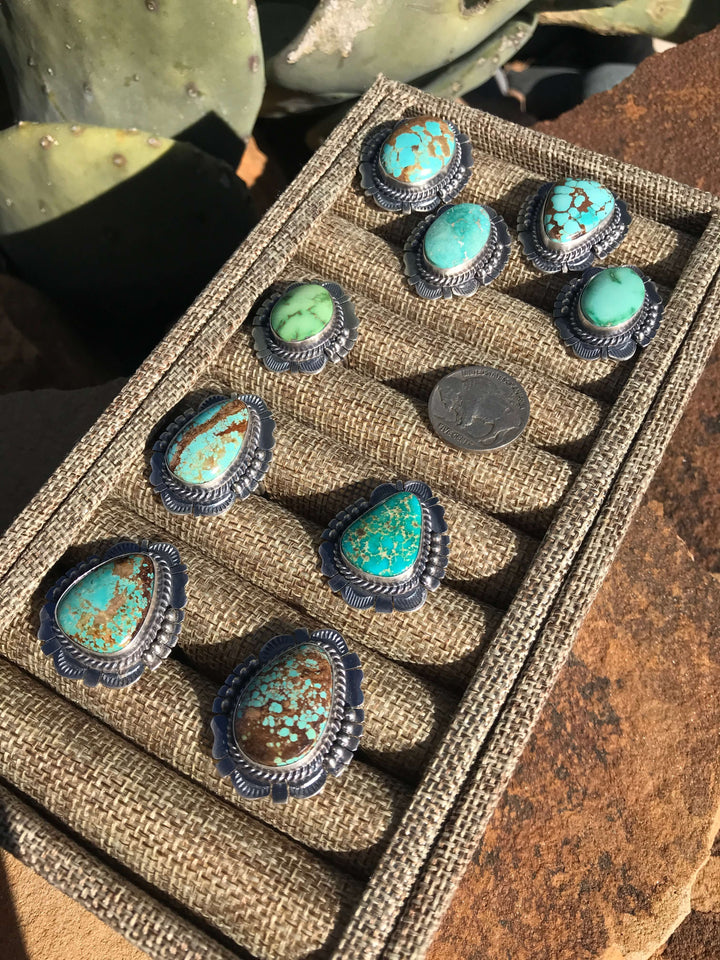 The Geneva Turquoise Rings-Rings-Calli Co., Turquoise and Silver Jewelry, Native American Handmade, Zuni Tribe, Navajo Tribe, Brock Texas
