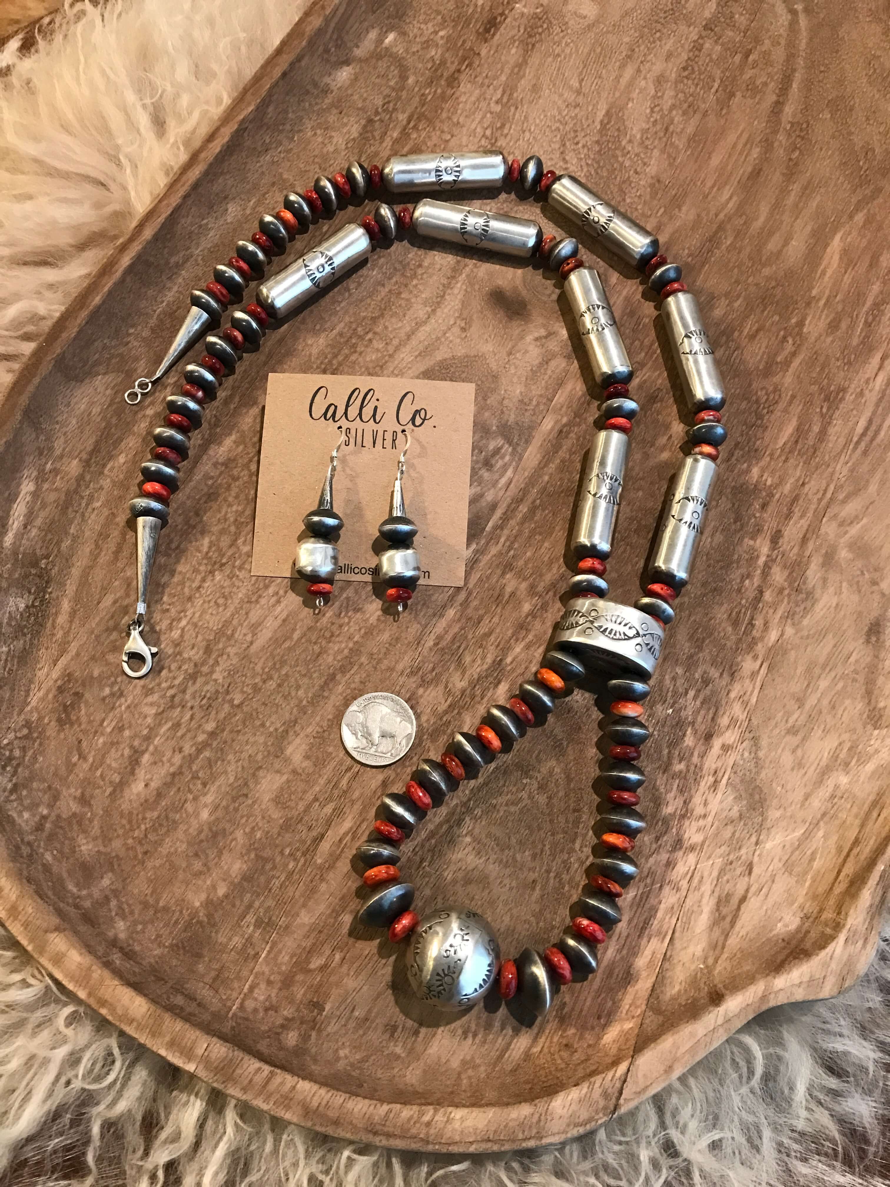 The El Dorado Spiny Jacla Necklace Set-Necklaces-Calli Co., Turquoise and Silver Jewelry, Native American Handmade, Zuni Tribe, Navajo Tribe, Brock Texas