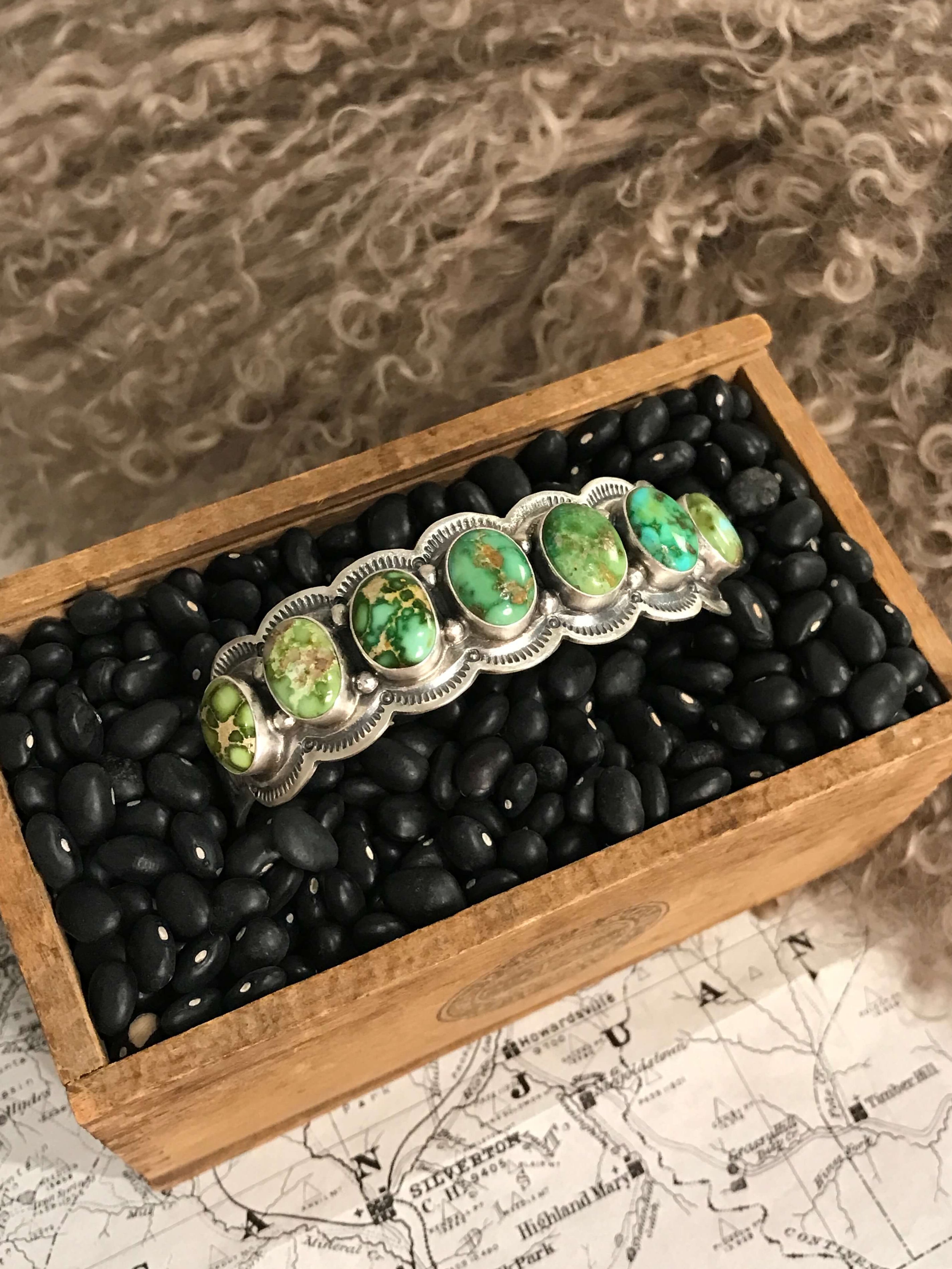 The La Grange Row Cuff-Bracelets & Cuffs-Calli Co., Turquoise and Silver Jewelry, Native American Handmade, Zuni Tribe, Navajo Tribe, Brock Texas