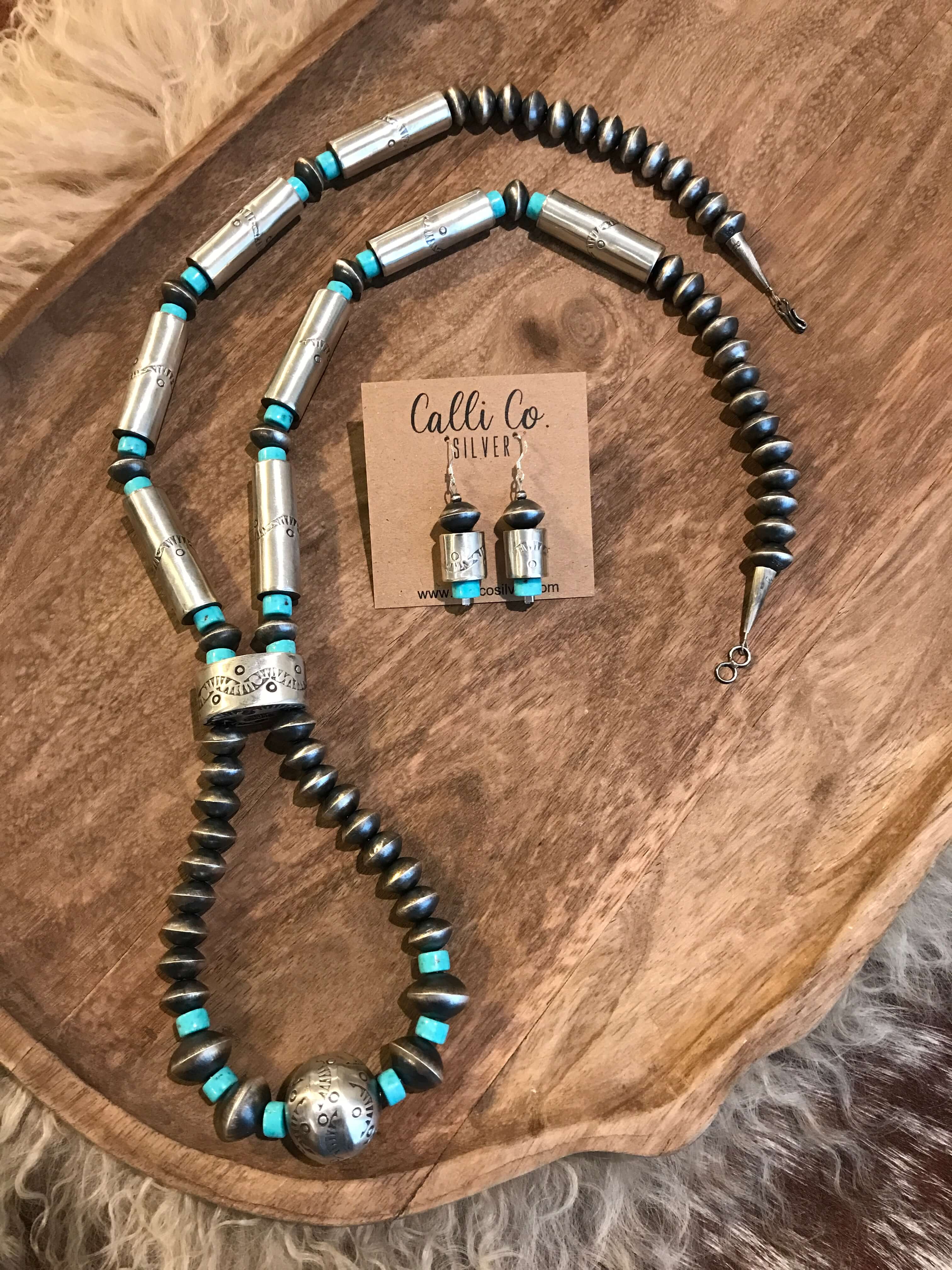 The Palafox Turquoise Jacla Necklace Set-Necklaces-Calli Co., Turquoise and Silver Jewelry, Native American Handmade, Zuni Tribe, Navajo Tribe, Brock Texas